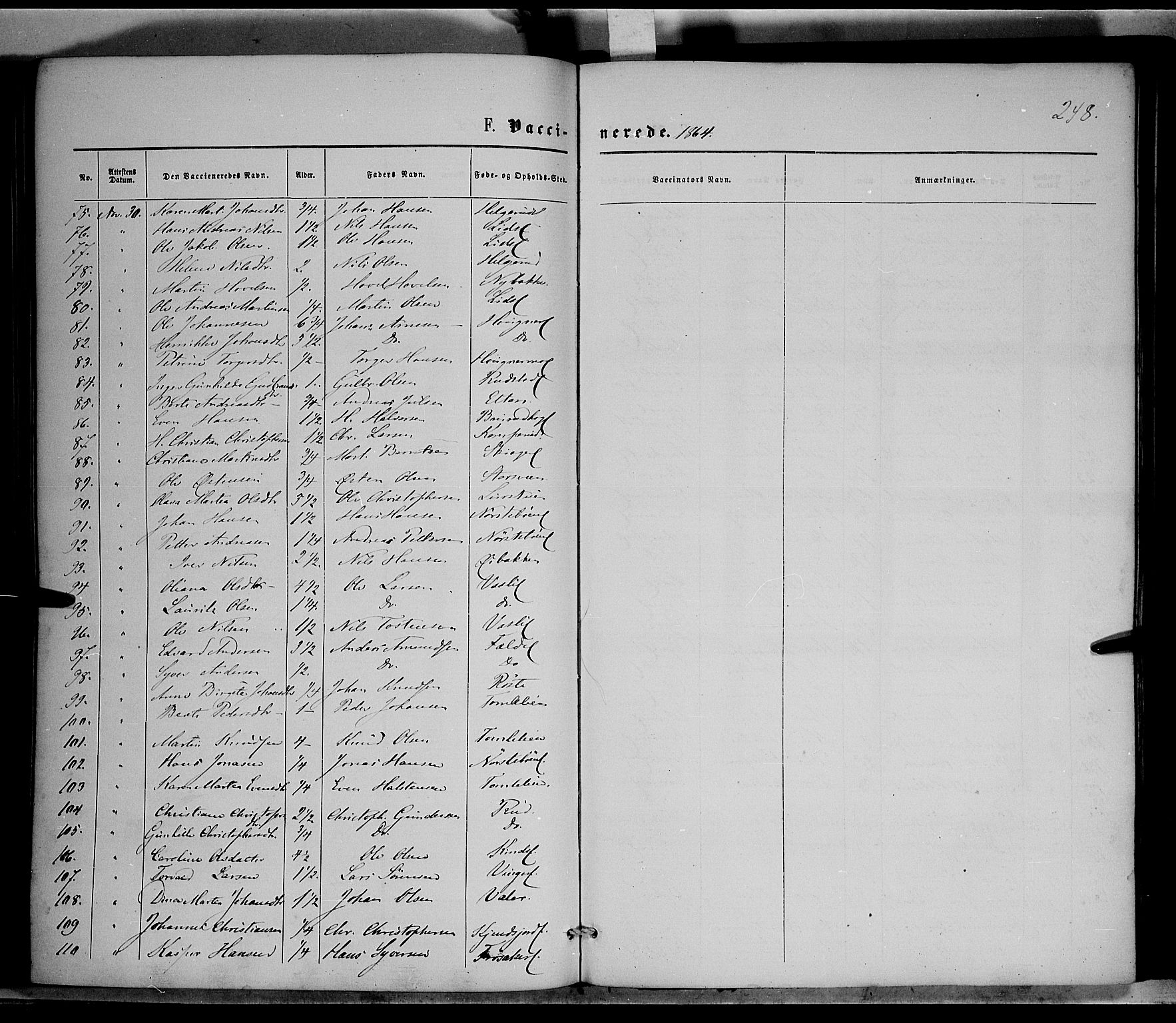 Nordre Land prestekontor, AV/SAH-PREST-124/H/Ha/Haa/L0001: Parish register (official) no. 1, 1860-1871, p. 248