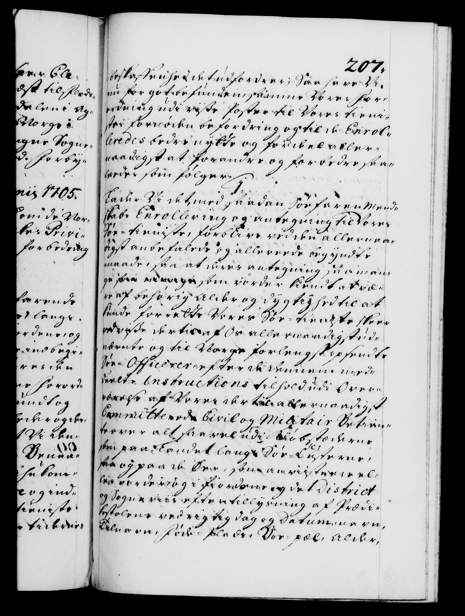 Danske Kanselli 1572-1799, AV/RA-EA-3023/F/Fc/Fca/Fcaa/L0019: Norske registre, 1704-1707, p. 207a