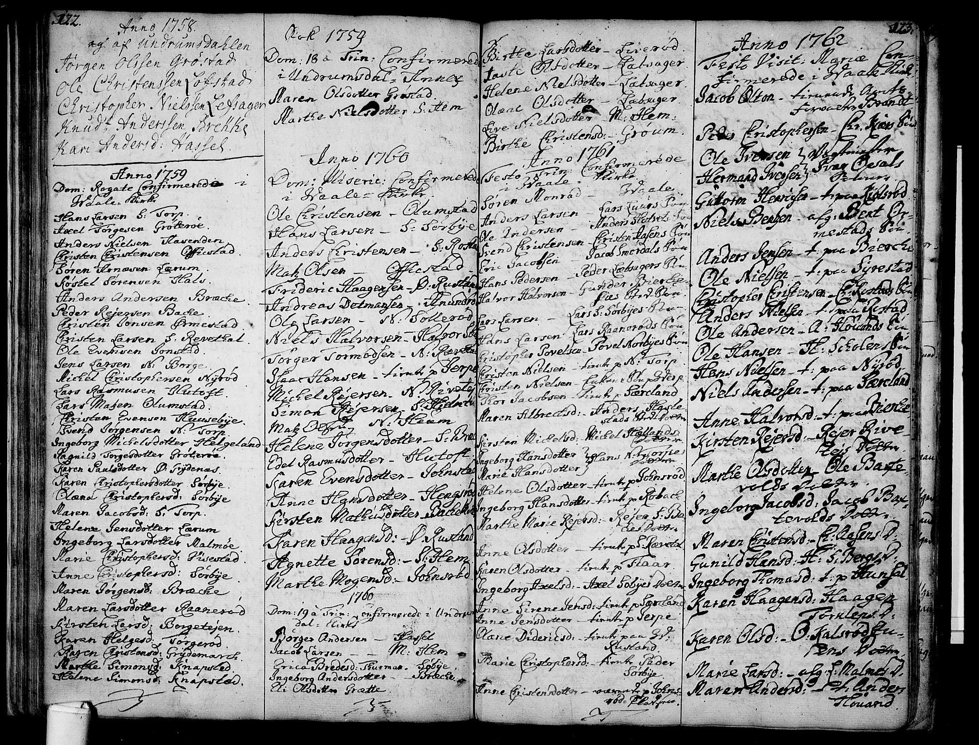 Våle kirkebøker, AV/SAKO-A-334/F/Fa/L0004: Parish register (official) no. I 4 /2, 1732-1773, p. 122-123