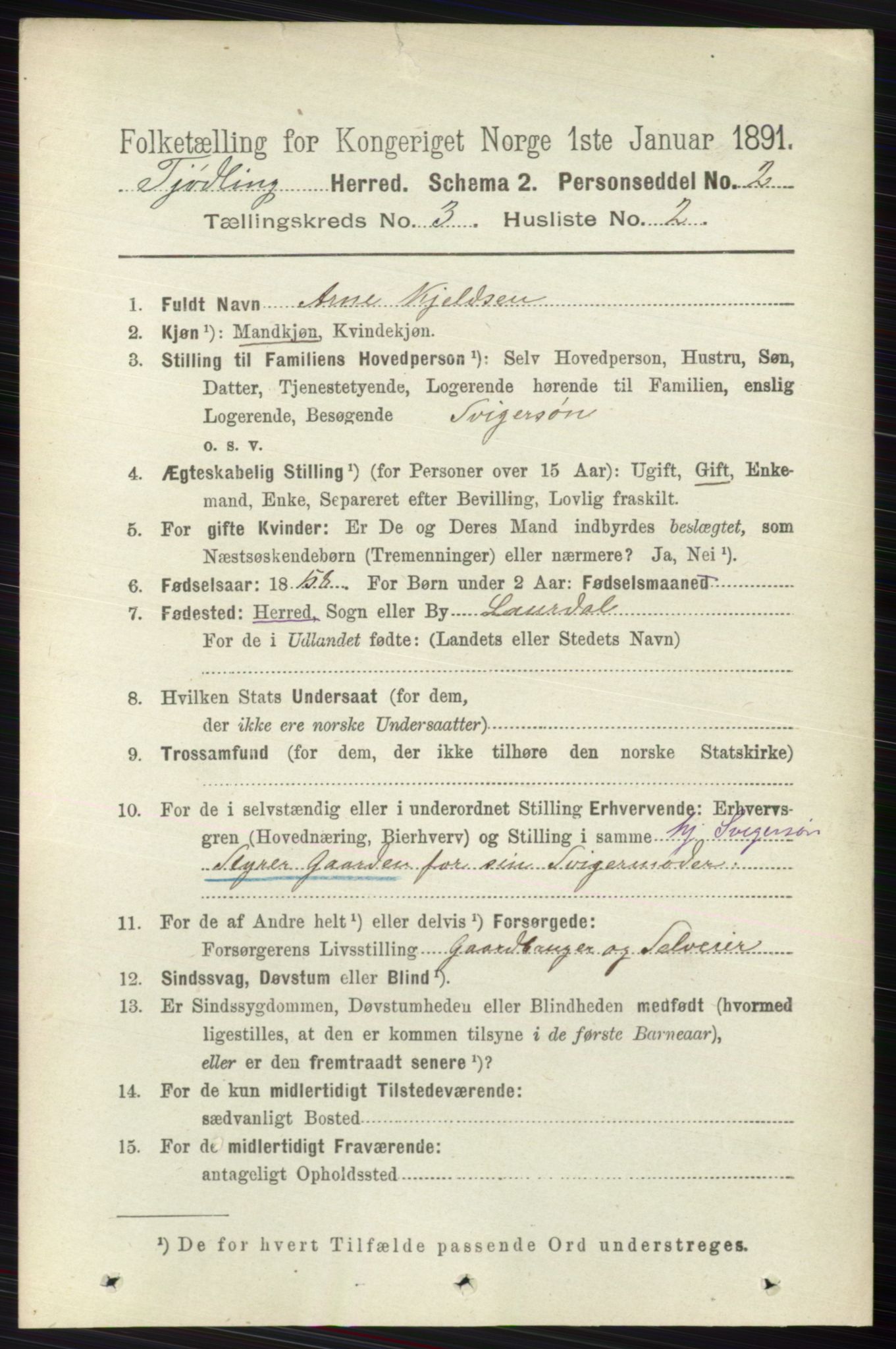 RA, 1891 census for 0725 Tjølling, 1891, p. 921