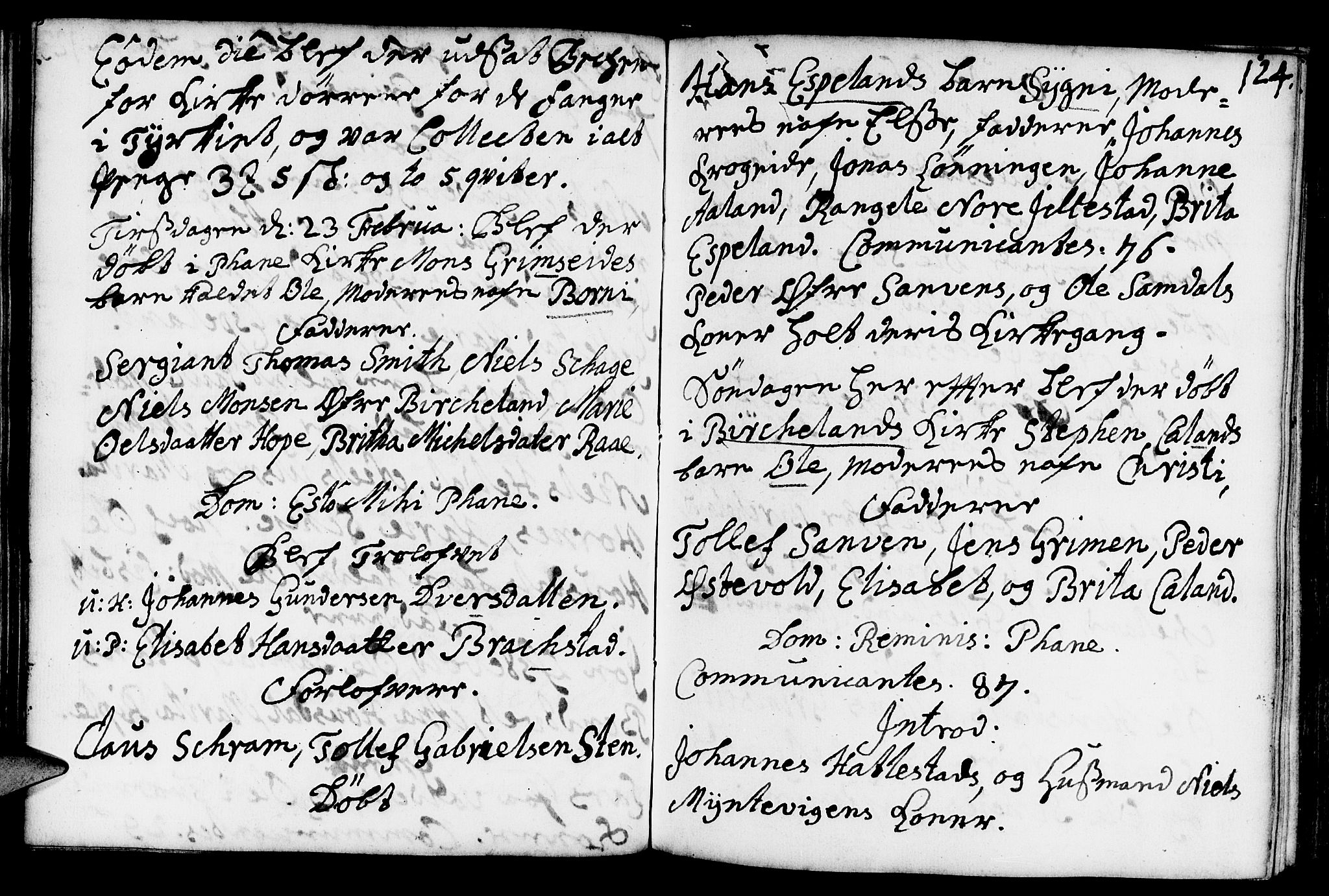 Fana Sokneprestembete, AV/SAB-A-75101/H/Haa/Haaa/L0002: Parish register (official) no. A 2, 1719-1735, p. 124