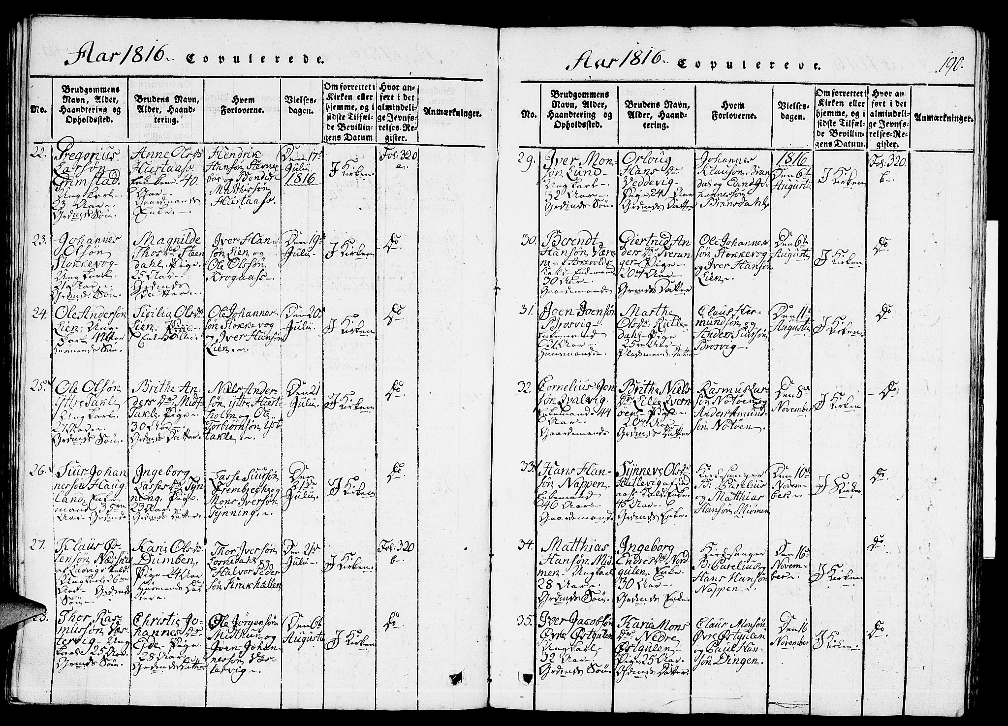 Gulen sokneprestembete, AV/SAB-A-80201/H/Haa/Haaa/L0018: Parish register (official) no. A 18, 1816-1825, p. 190