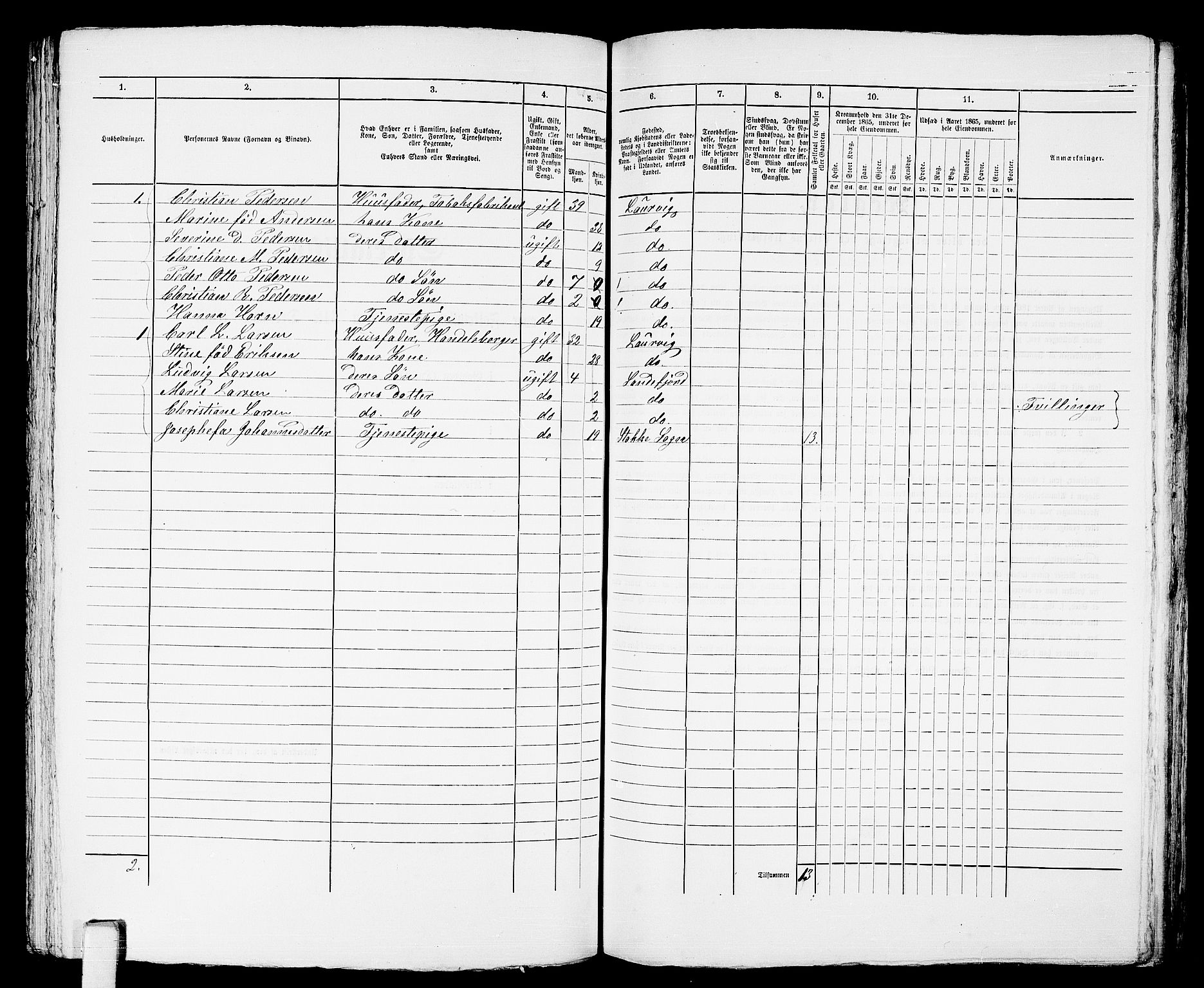 RA, 1865 census for Larvik, 1865, p. 374