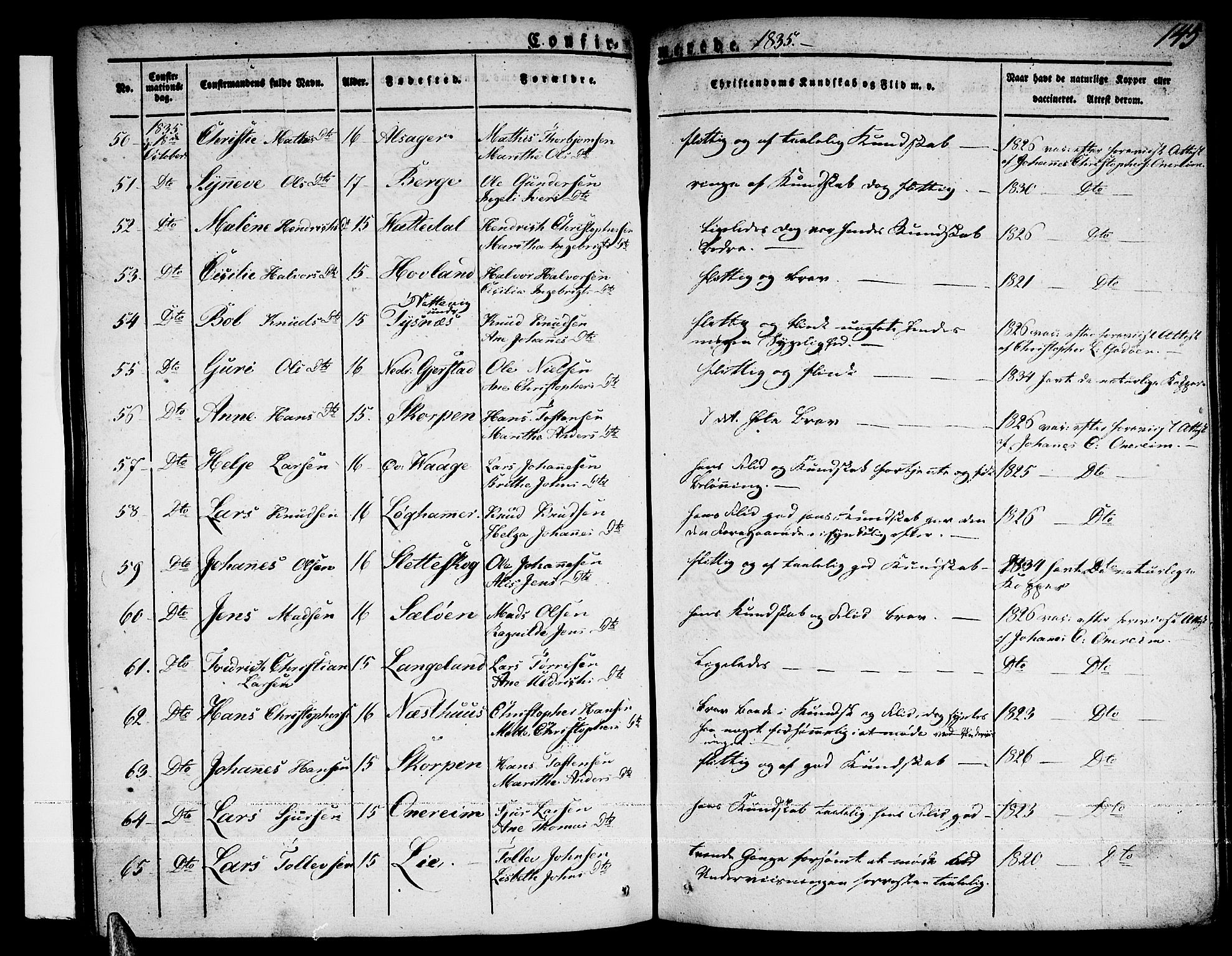 Tysnes sokneprestembete, SAB/A-78601/H/Haa: Parish register (official) no. A 8, 1826-1837, p. 145