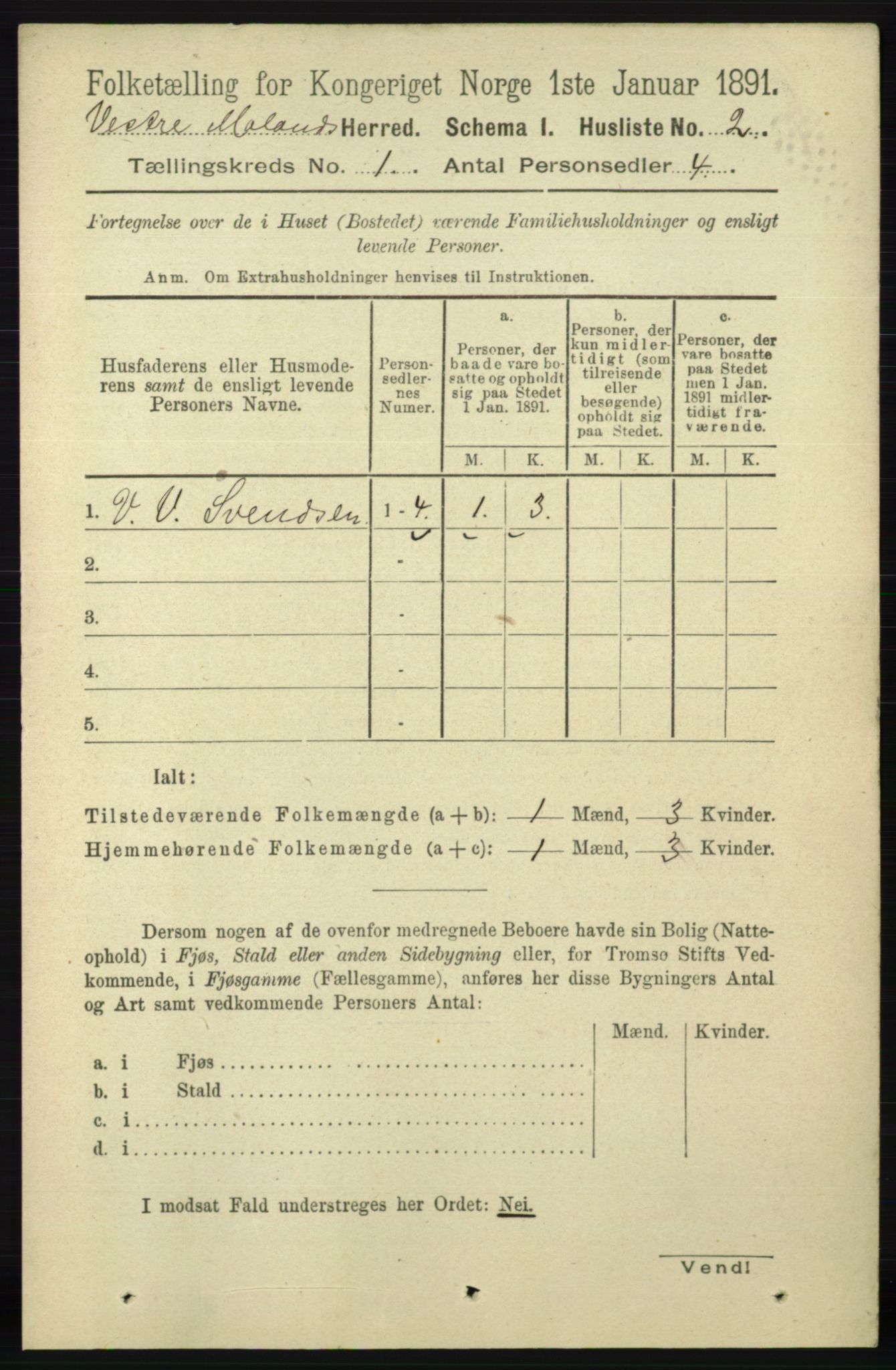 RA, 1891 census for 0926 Vestre Moland, 1891, p. 25