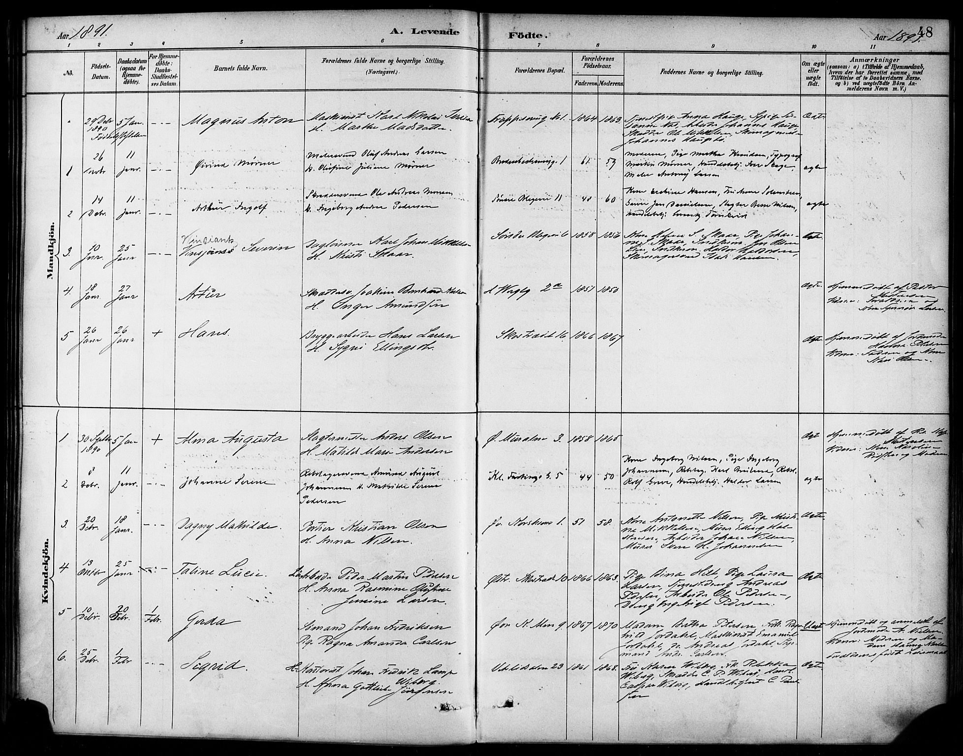 Korskirken sokneprestembete, SAB/A-76101/H/Haa/L0022: Parish register (official) no. B 8, 1889-1899, p. 48