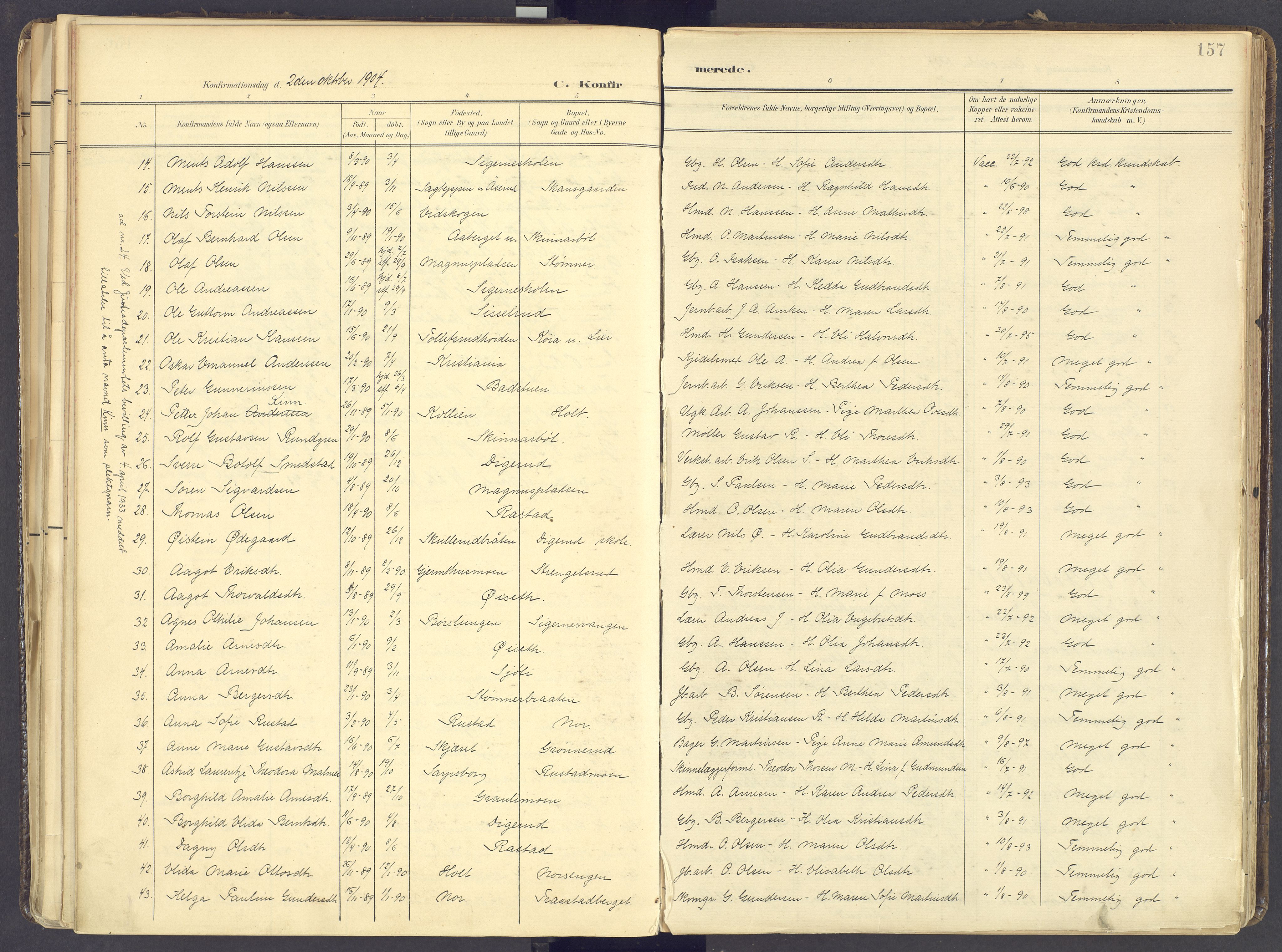 Vinger prestekontor, AV/SAH-PREST-024/H/Ha/Haa/L0017: Parish register (official) no. 17, 1901-1927, p. 157