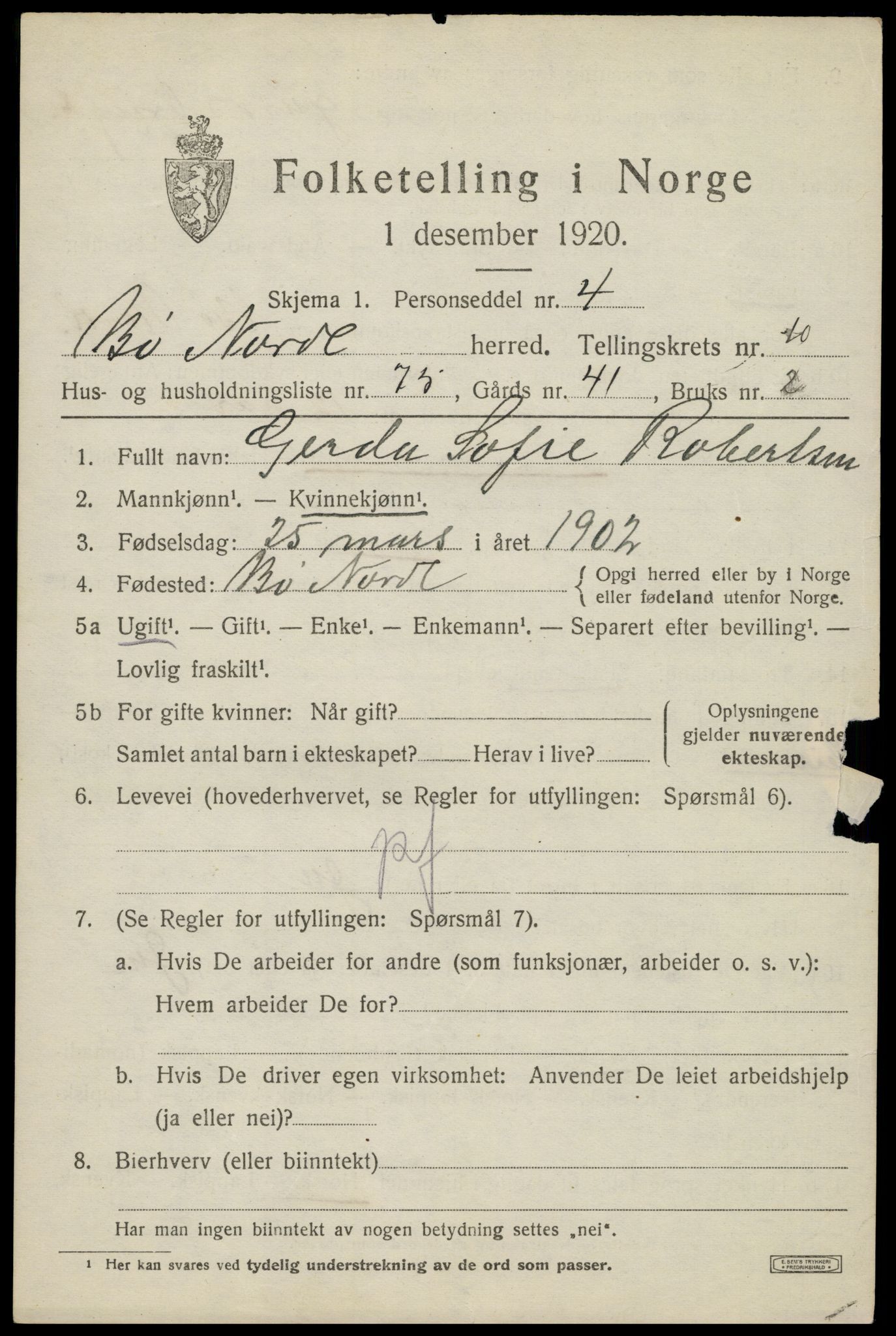 SAT, 1920 census for Bø, 1920, p. 9550