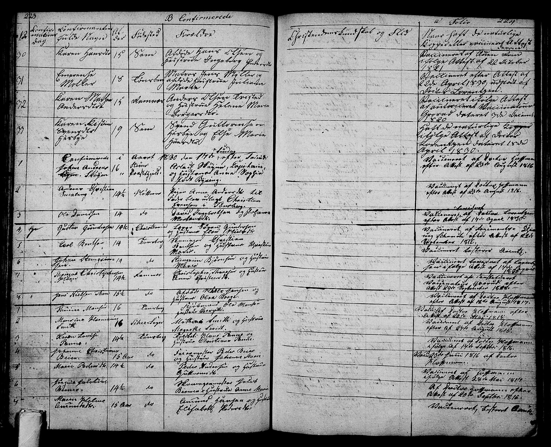 Tønsberg kirkebøker, AV/SAKO-A-330/G/Ga/L0002: Parish register (copy) no. 2, 1827-1854, p. 223-224