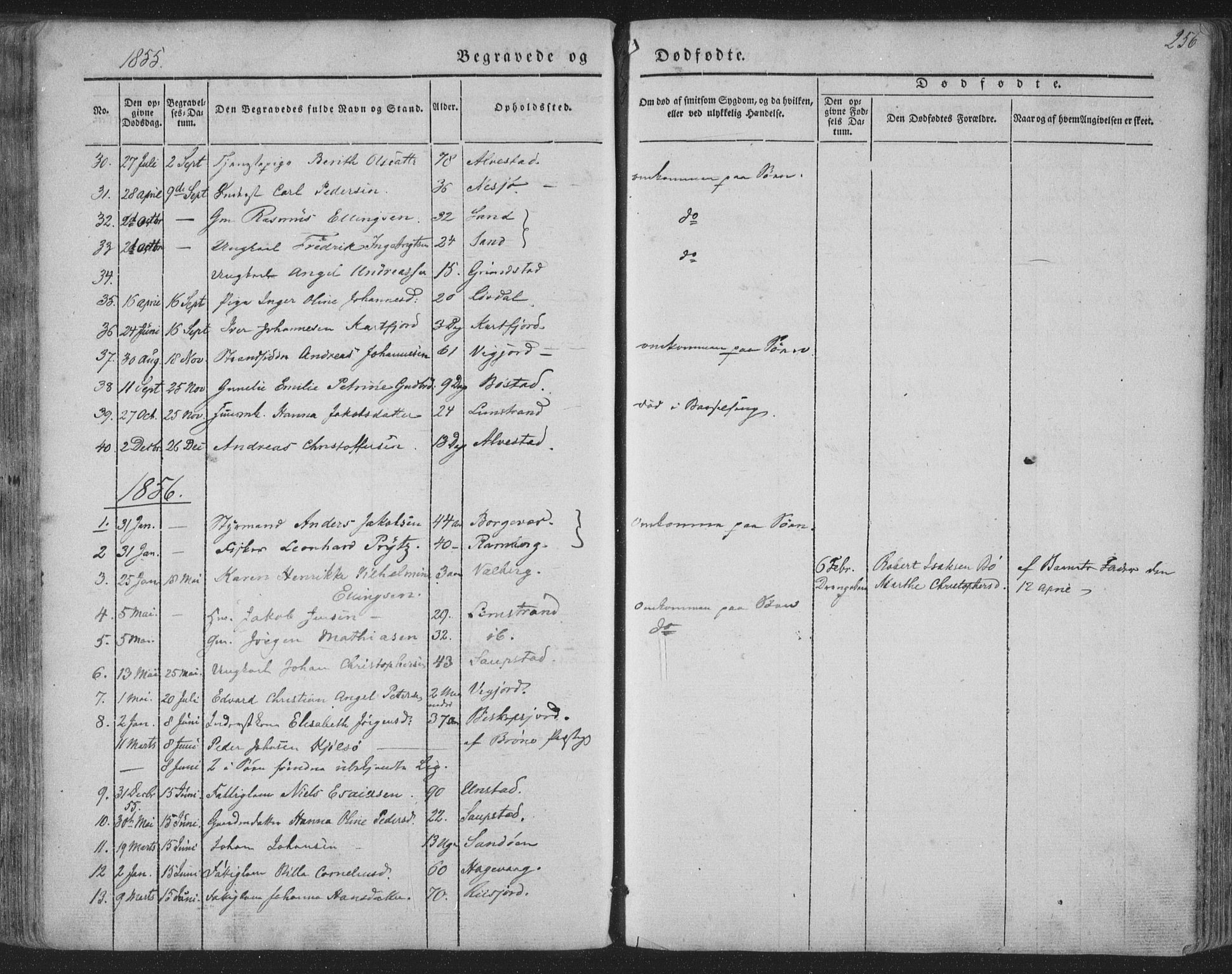 Ministerialprotokoller, klokkerbøker og fødselsregistre - Nordland, AV/SAT-A-1459/880/L1131: Parish register (official) no. 880A05, 1844-1868, p. 256