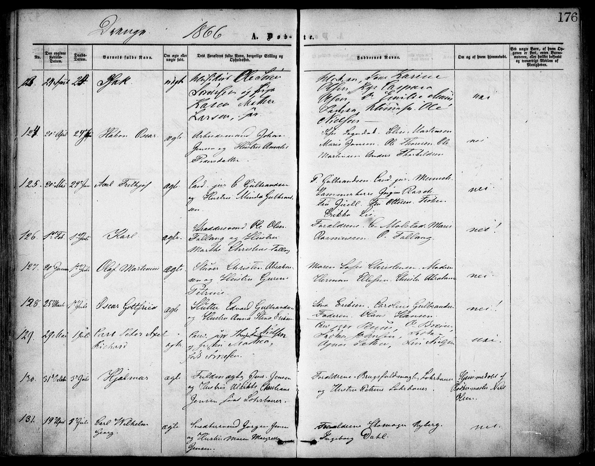 Oslo domkirke Kirkebøker, SAO/A-10752/F/Fa/L0016: Parish register (official) no. 16, 1863-1871, p. 176