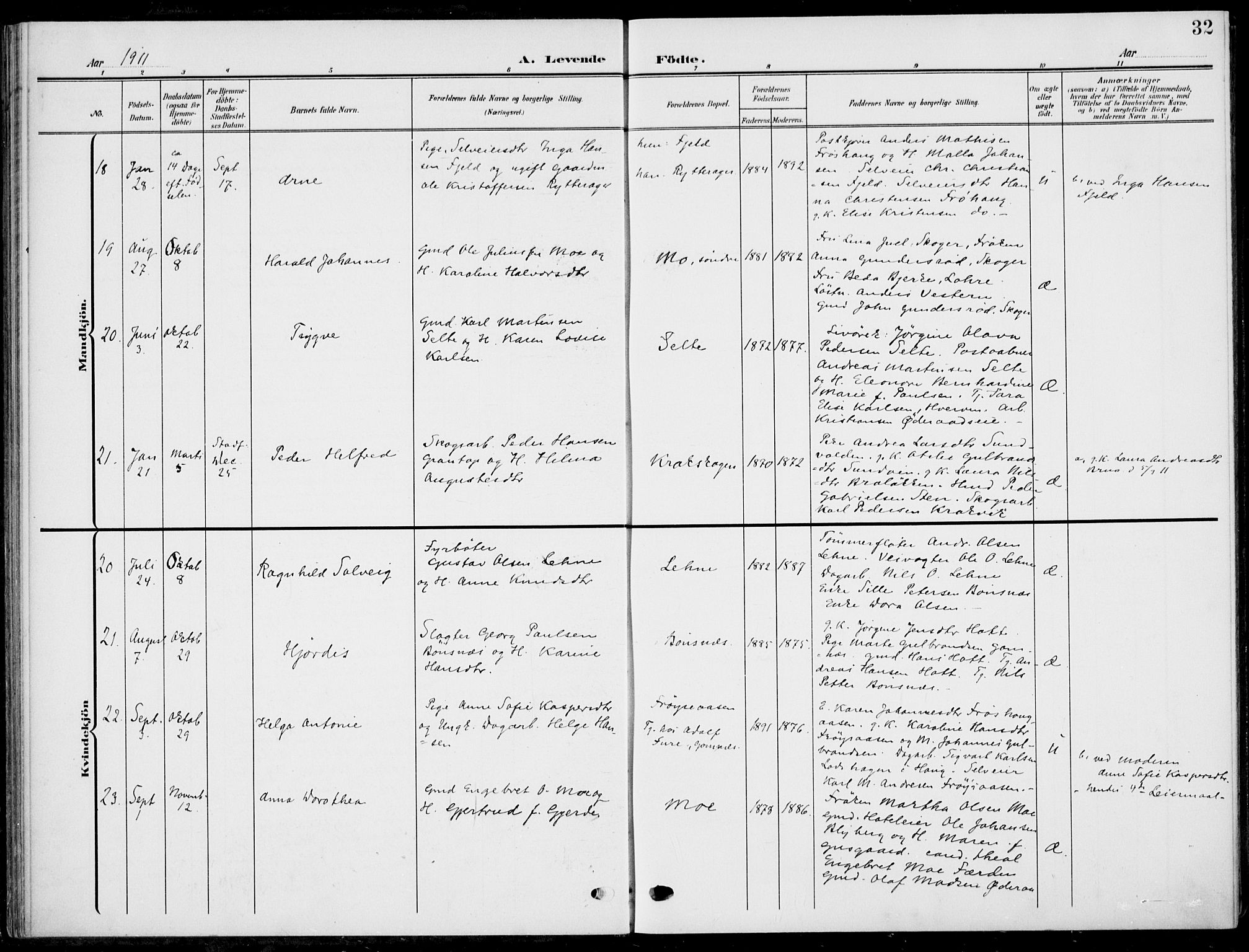 Hole kirkebøker, AV/SAKO-A-228/F/Fa/L0010: Parish register (official) no. I 10, 1907-1917, p. 32