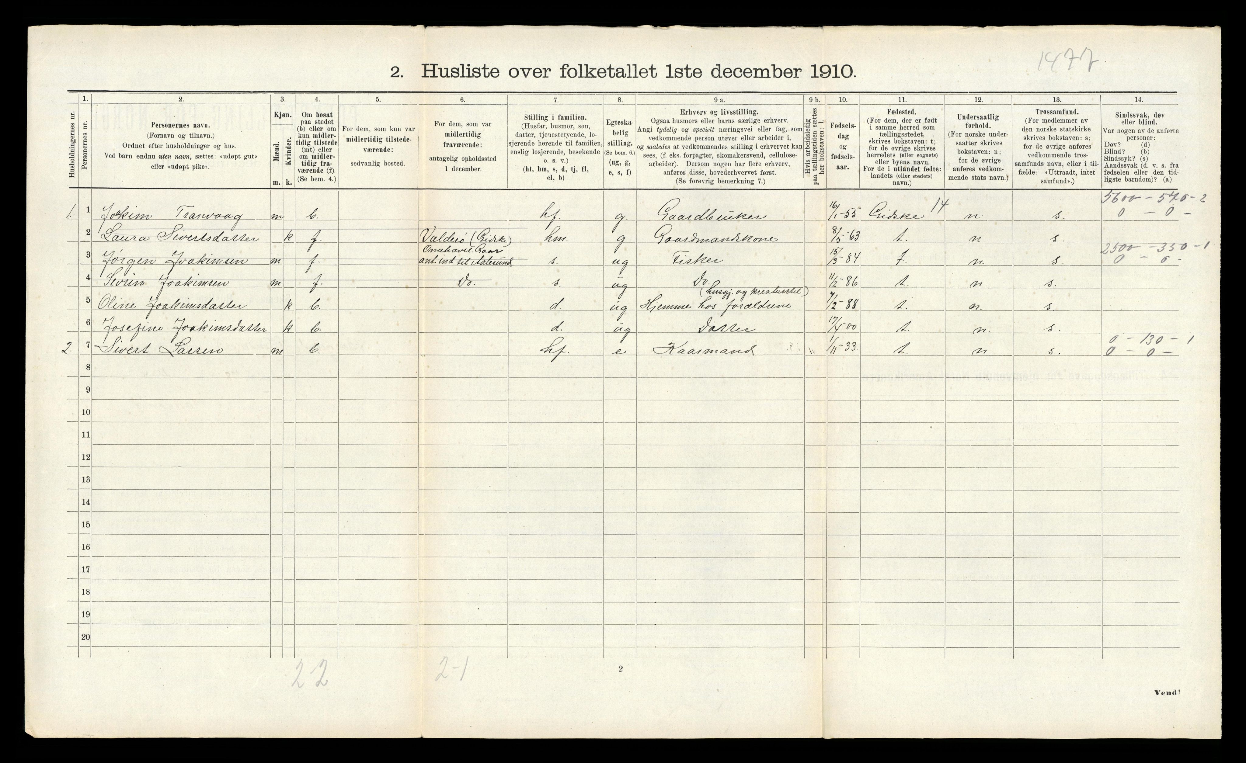 RA, 1910 census for Borgund, 1910, p. 1056