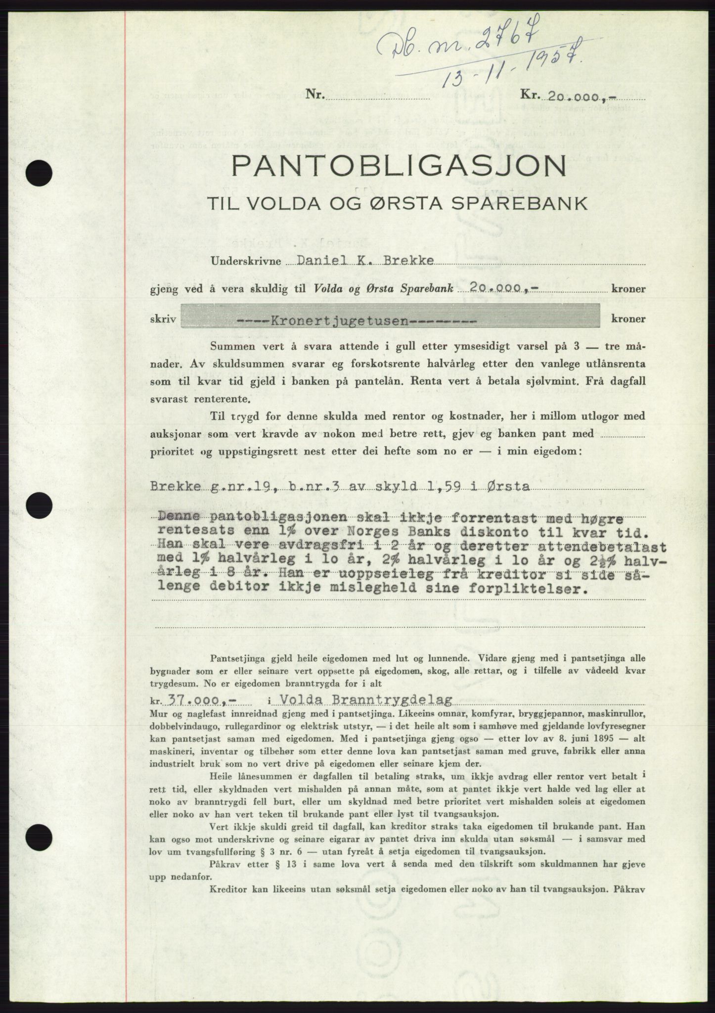 Søre Sunnmøre sorenskriveri, AV/SAT-A-4122/1/2/2C/L0130: Mortgage book no. 18B, 1957-1958, Diary no: : 2767/1957