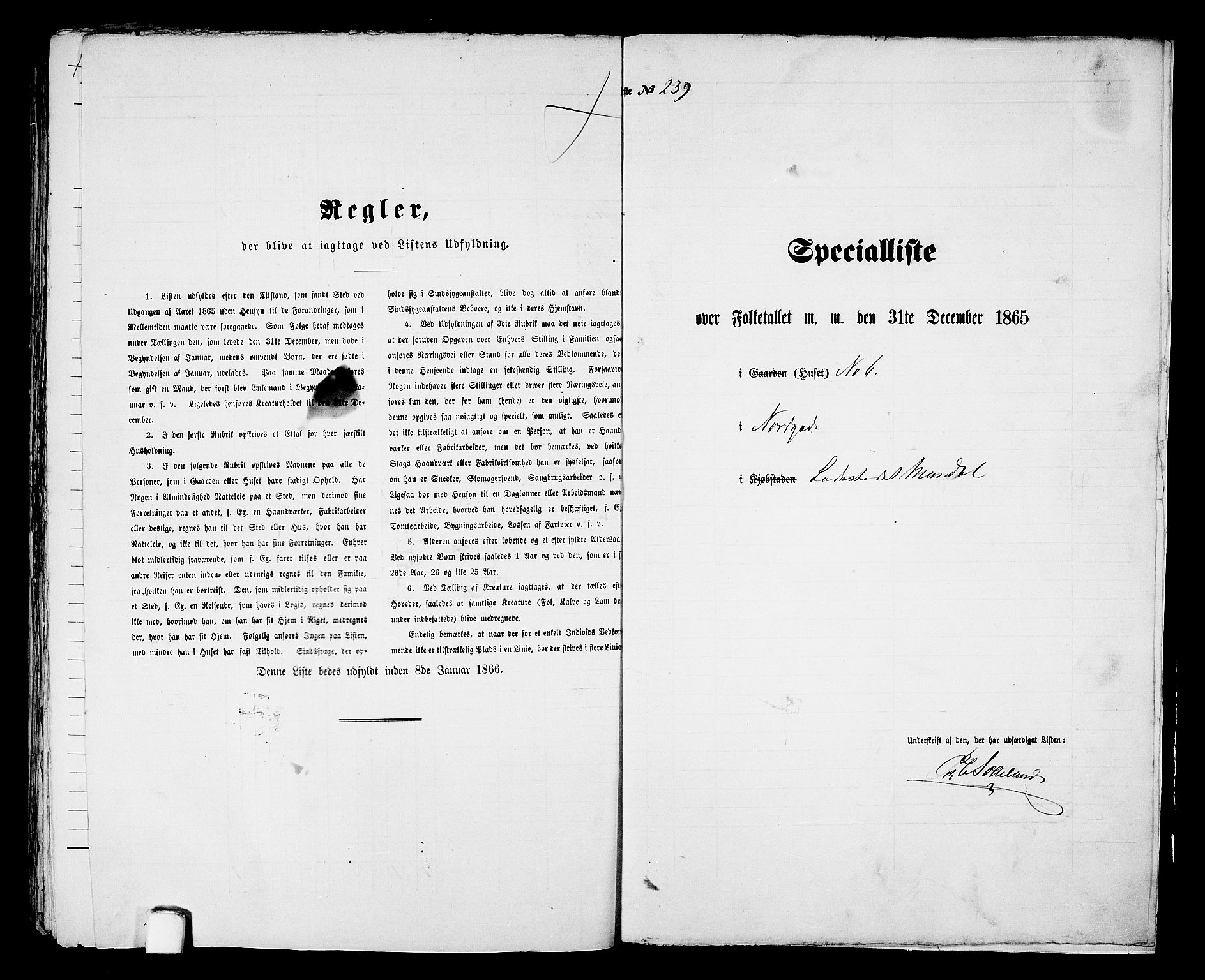 RA, 1865 census for Mandal/Mandal, 1865, p. 480