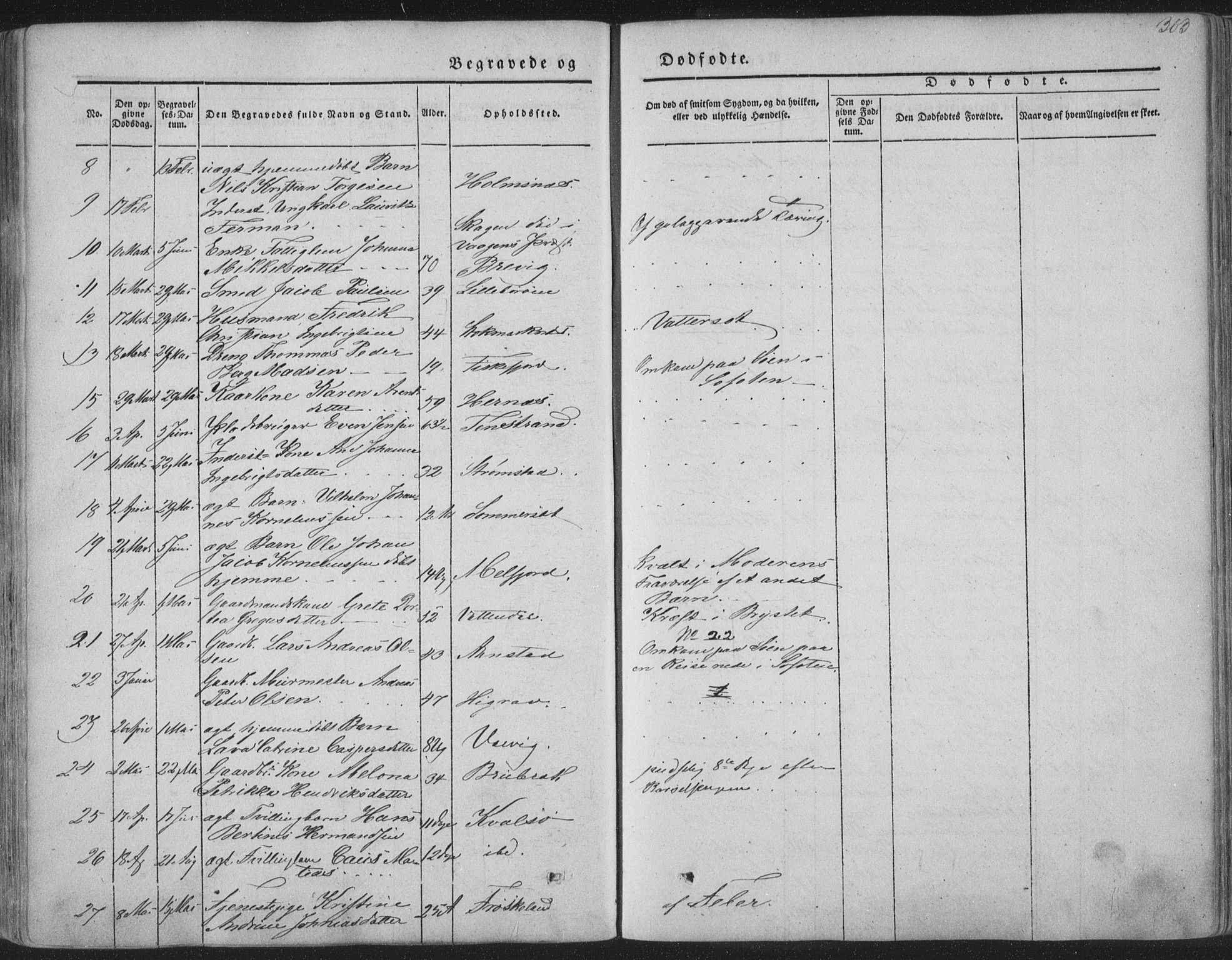 Ministerialprotokoller, klokkerbøker og fødselsregistre - Nordland, AV/SAT-A-1459/888/L1241: Parish register (official) no. 888A07, 1849-1869, p. 303