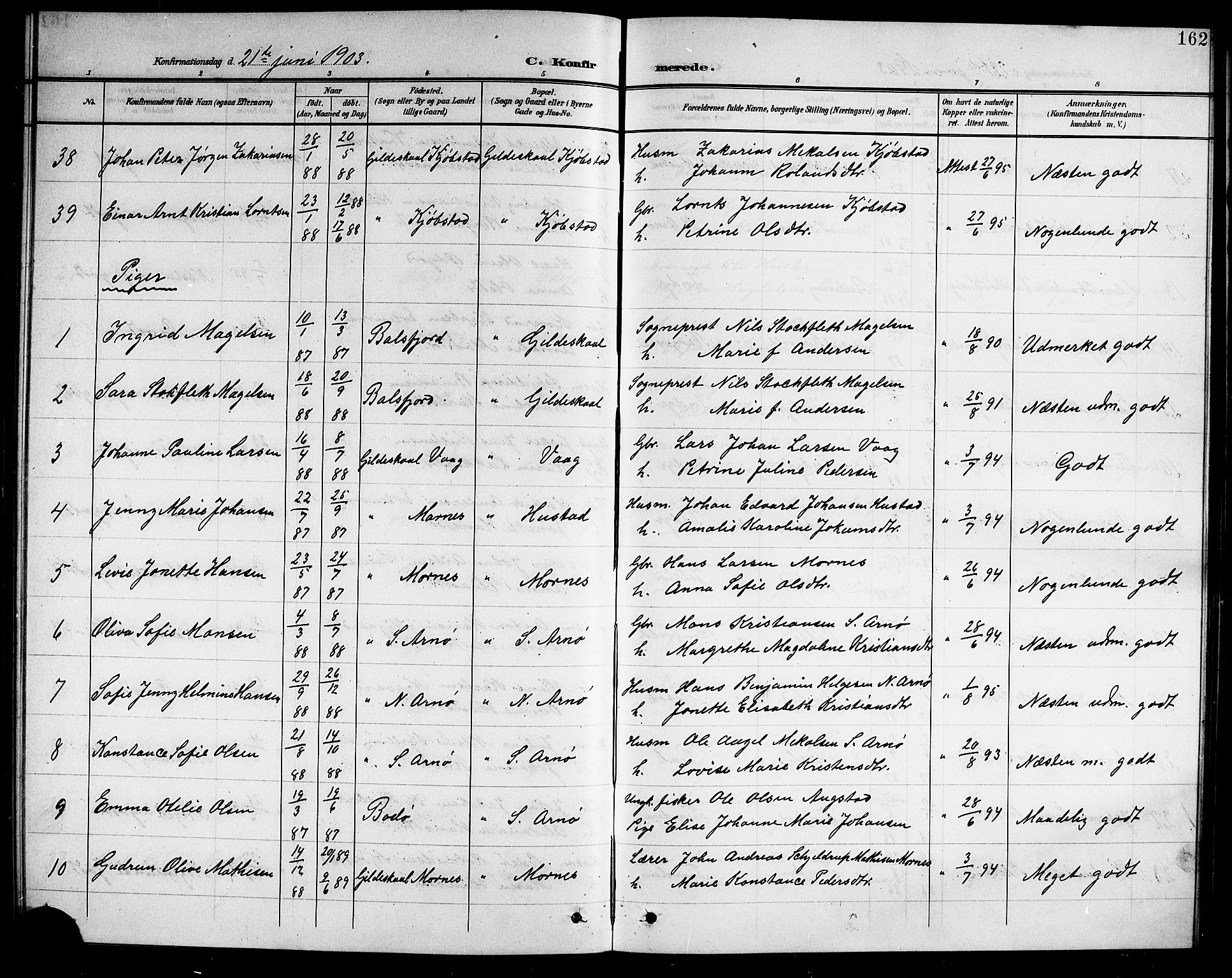 Ministerialprotokoller, klokkerbøker og fødselsregistre - Nordland, AV/SAT-A-1459/805/L0109: Parish register (copy) no. 805C05, 1900-1911, p. 162