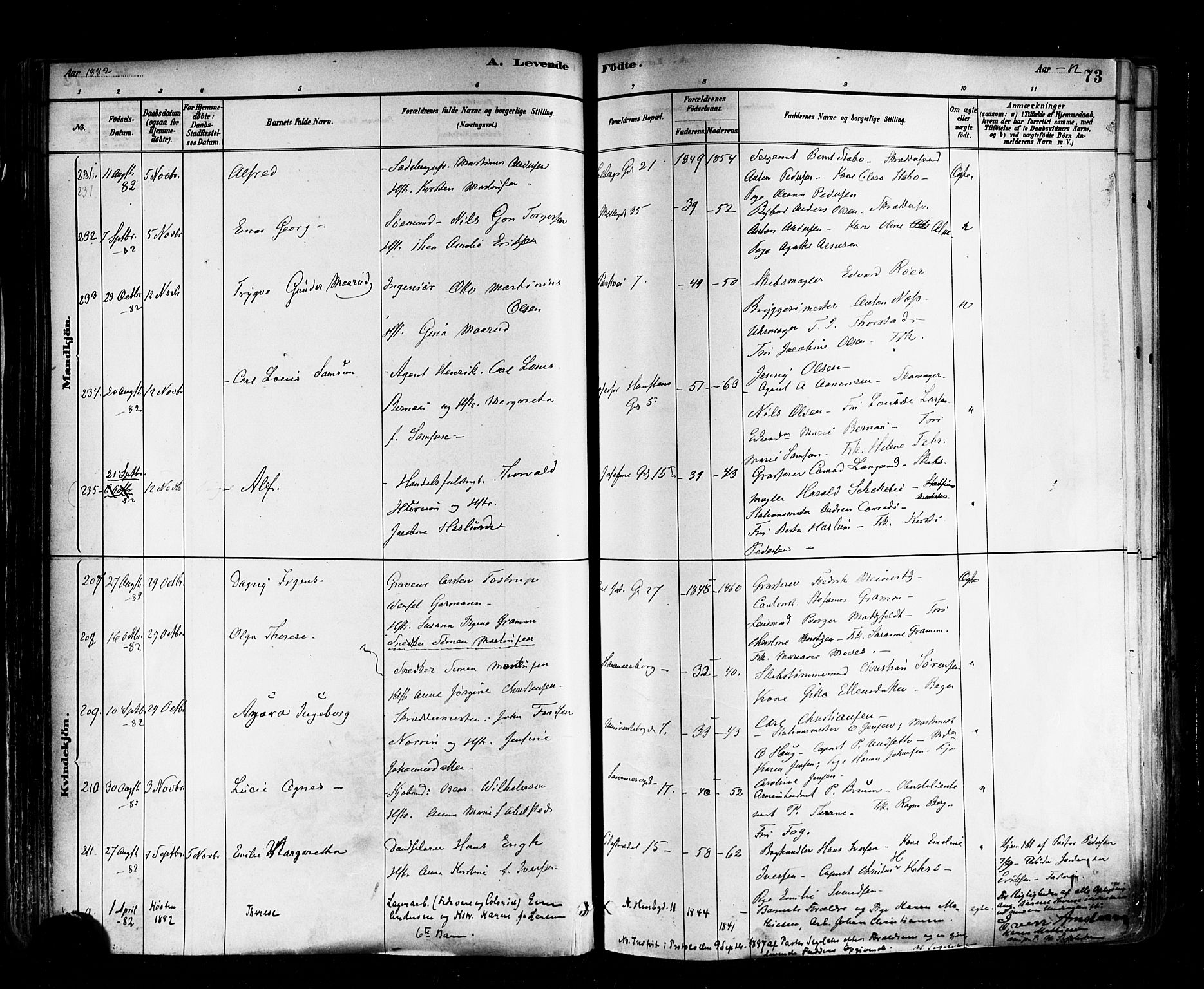 Trefoldighet prestekontor Kirkebøker, AV/SAO-A-10882/F/Fa/L0005: Parish register (official) no. I 5, 1881-1891, p. 73