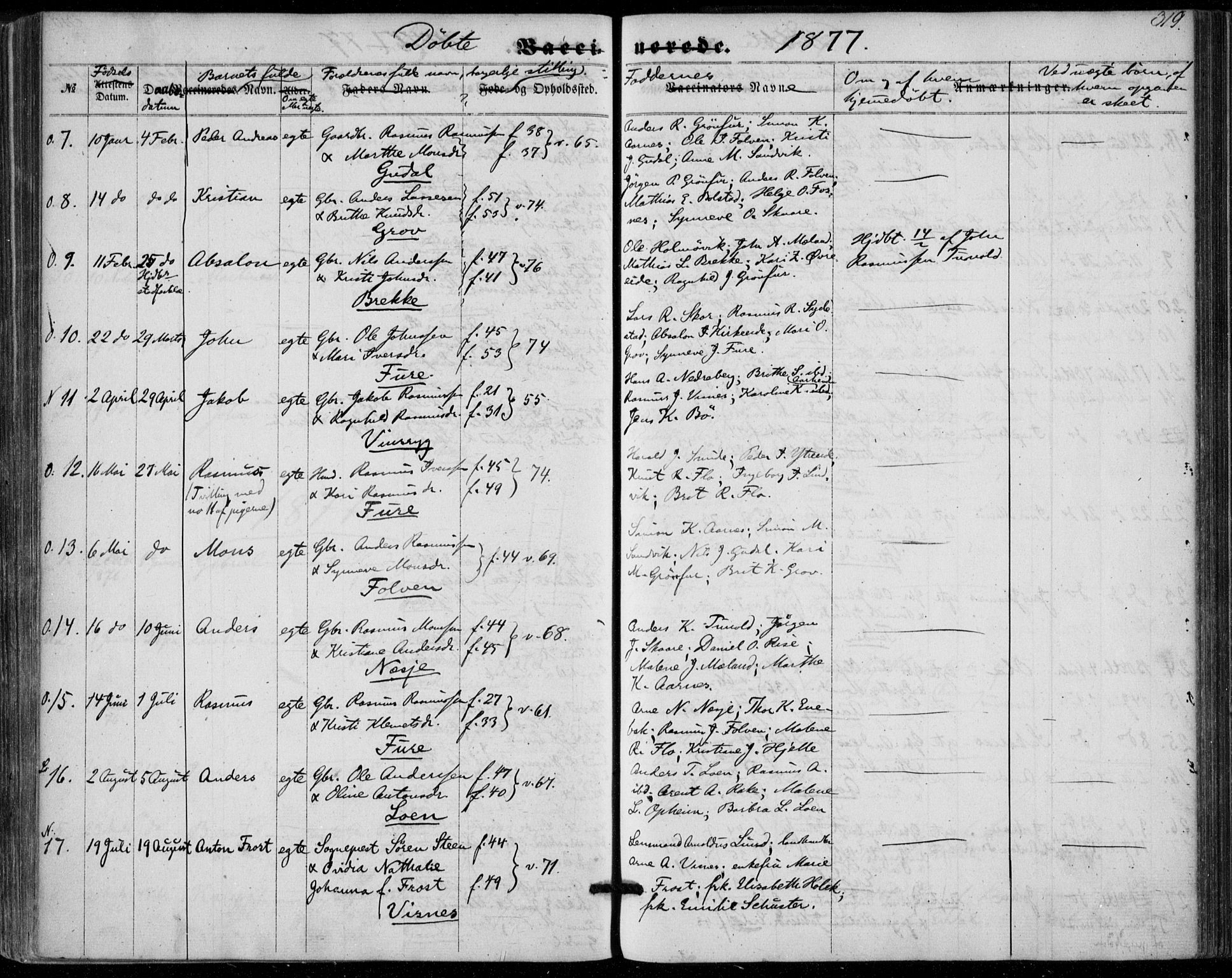 Stryn Sokneprestembete, AV/SAB-A-82501: Parish register (official) no. A 3, 1862-1877, p. 319