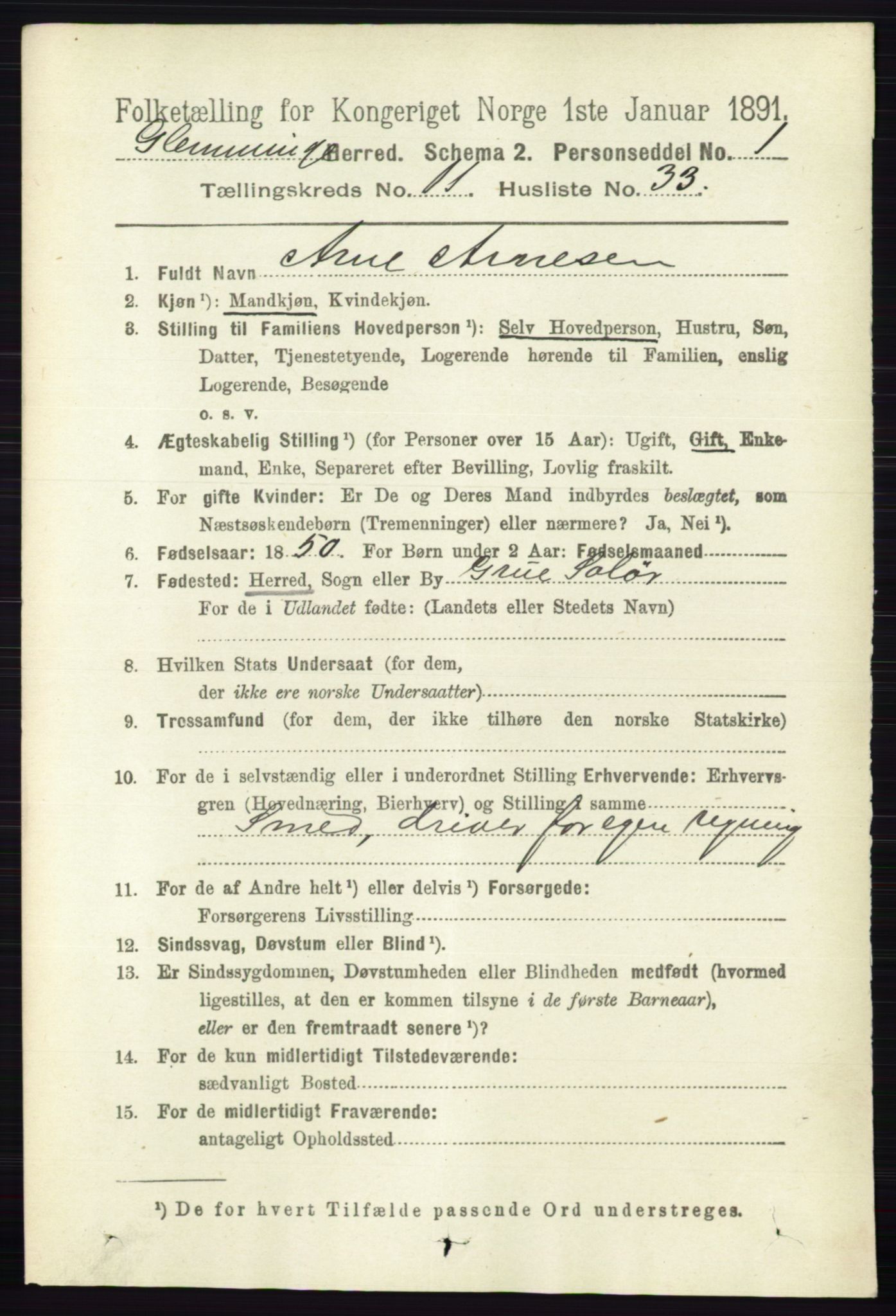 RA, 1891 census for 0132 Glemmen, 1891, p. 10784