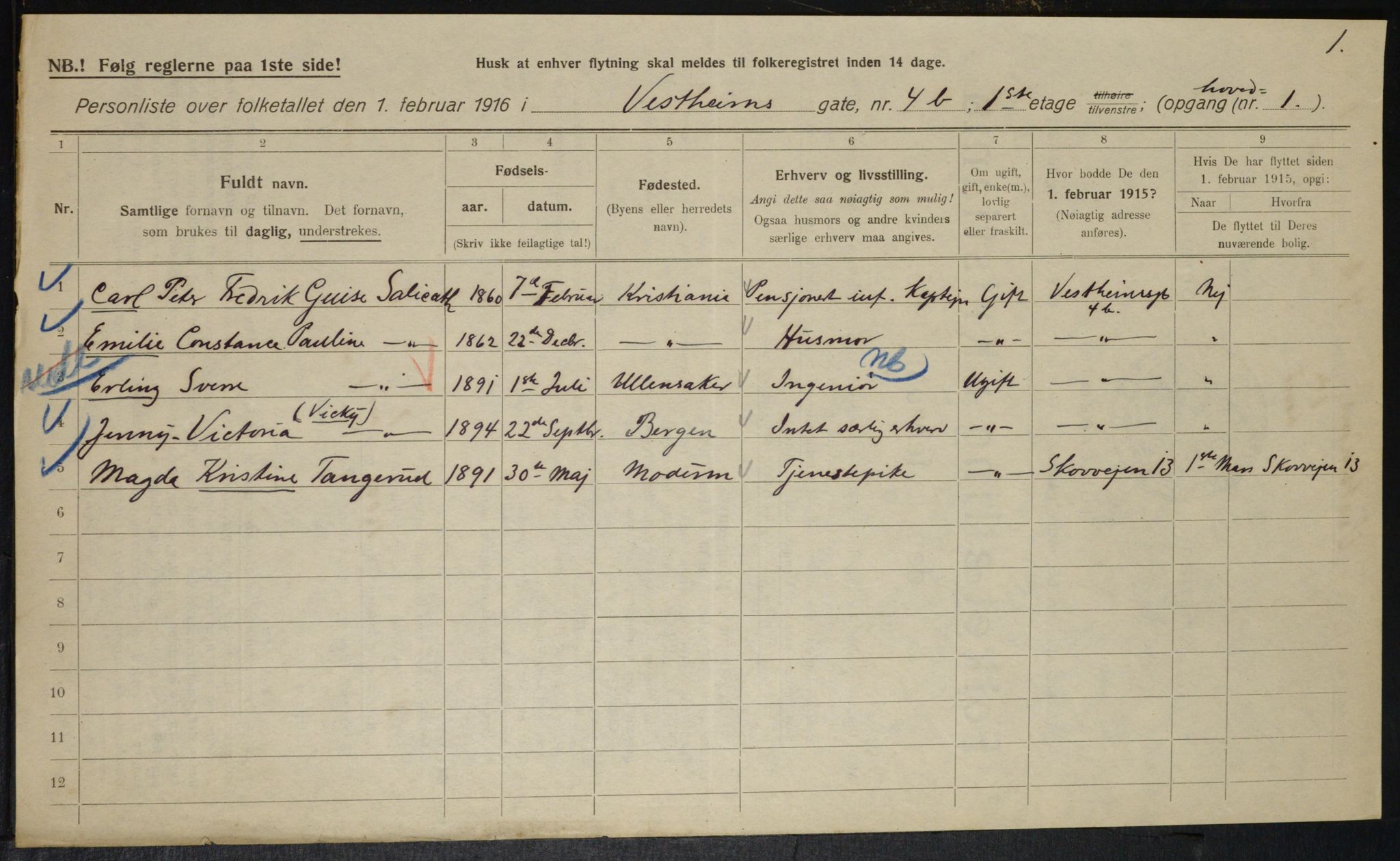 OBA, Municipal Census 1916 for Kristiania, 1916, p. 126207