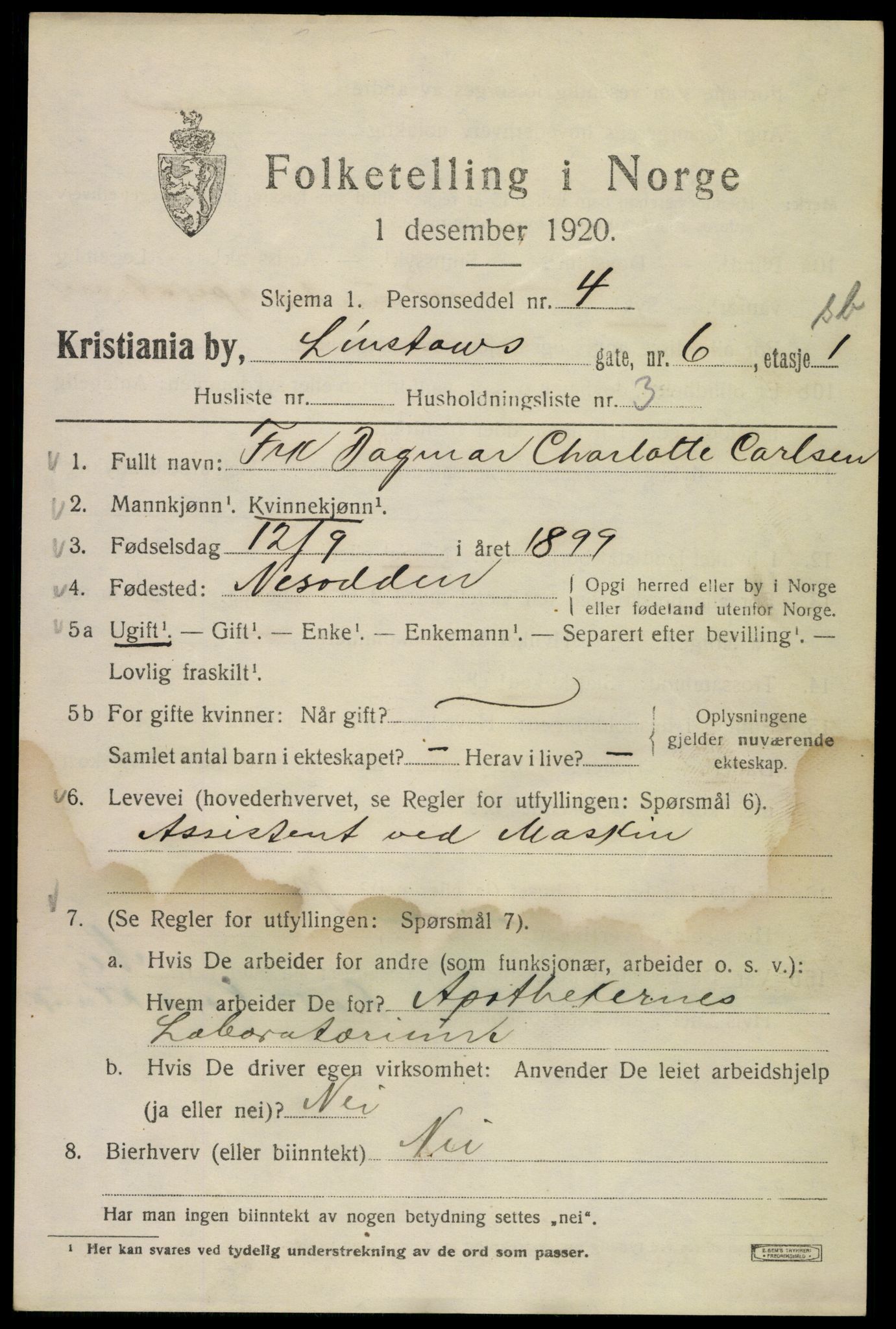 SAO, 1920 census for Kristiania, 1920, p. 365807