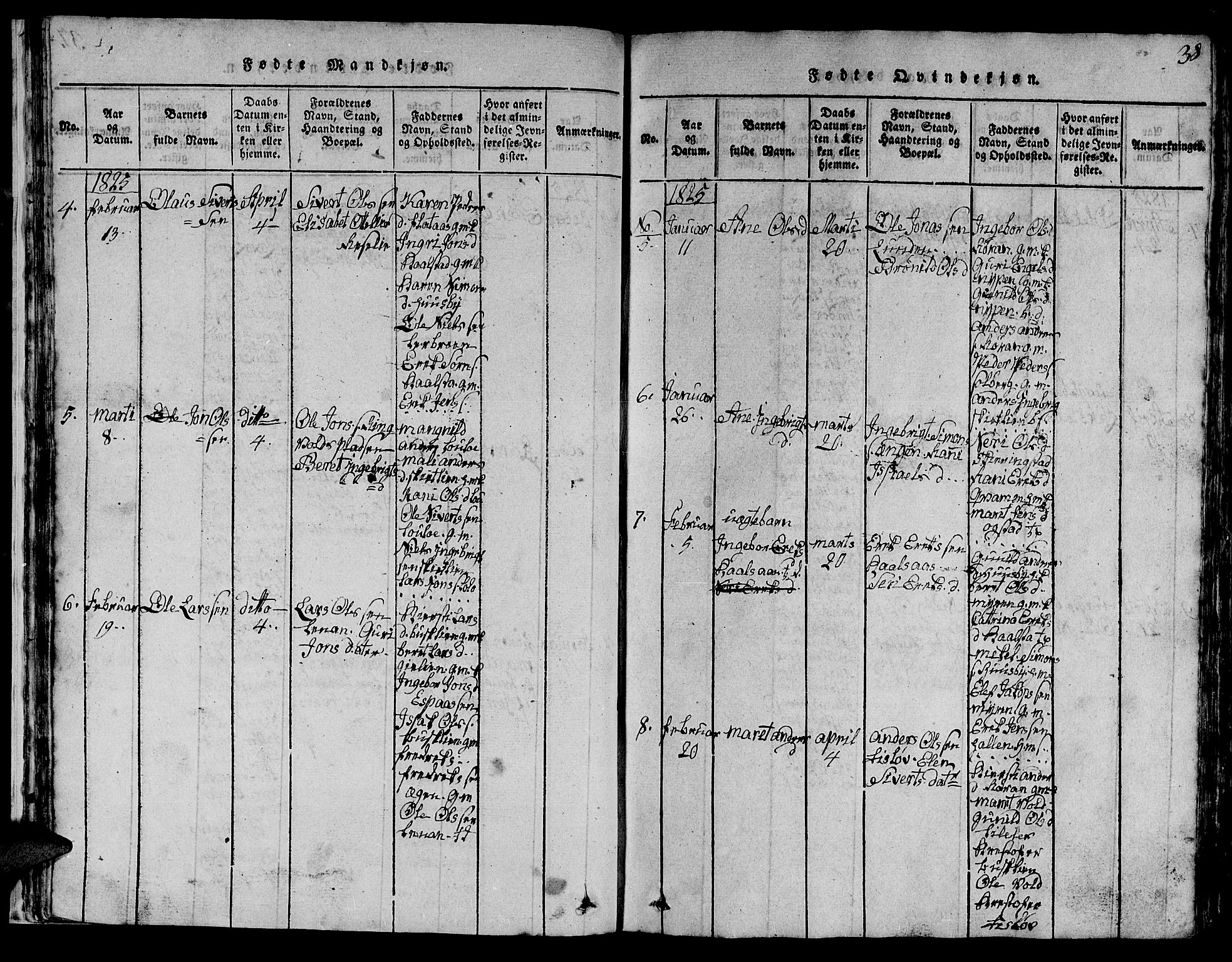 Ministerialprotokoller, klokkerbøker og fødselsregistre - Sør-Trøndelag, SAT/A-1456/613/L0393: Parish register (copy) no. 613C01, 1816-1886, p. 38