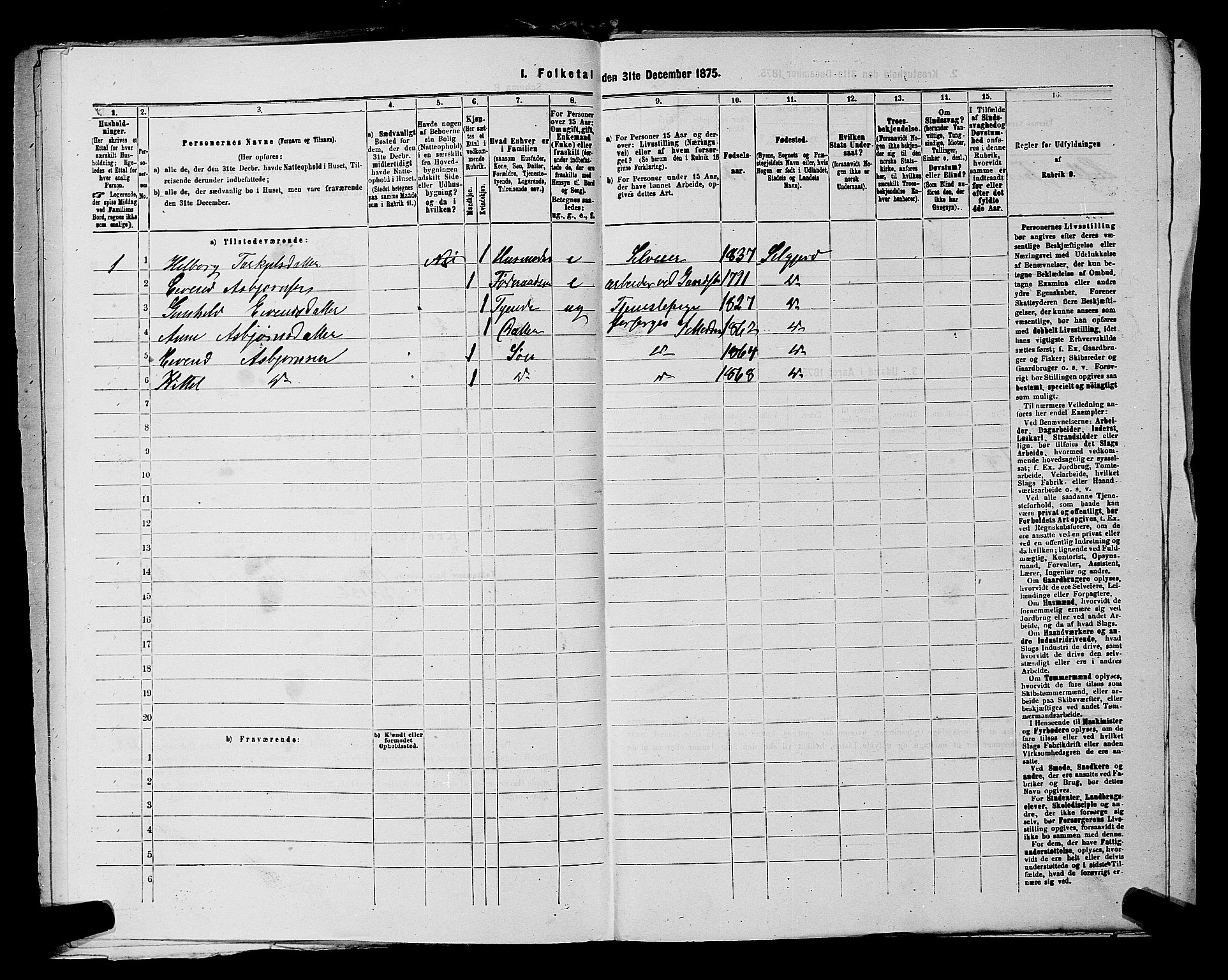 SAKO, 1875 census for 0829P Kviteseid, 1875, p. 837