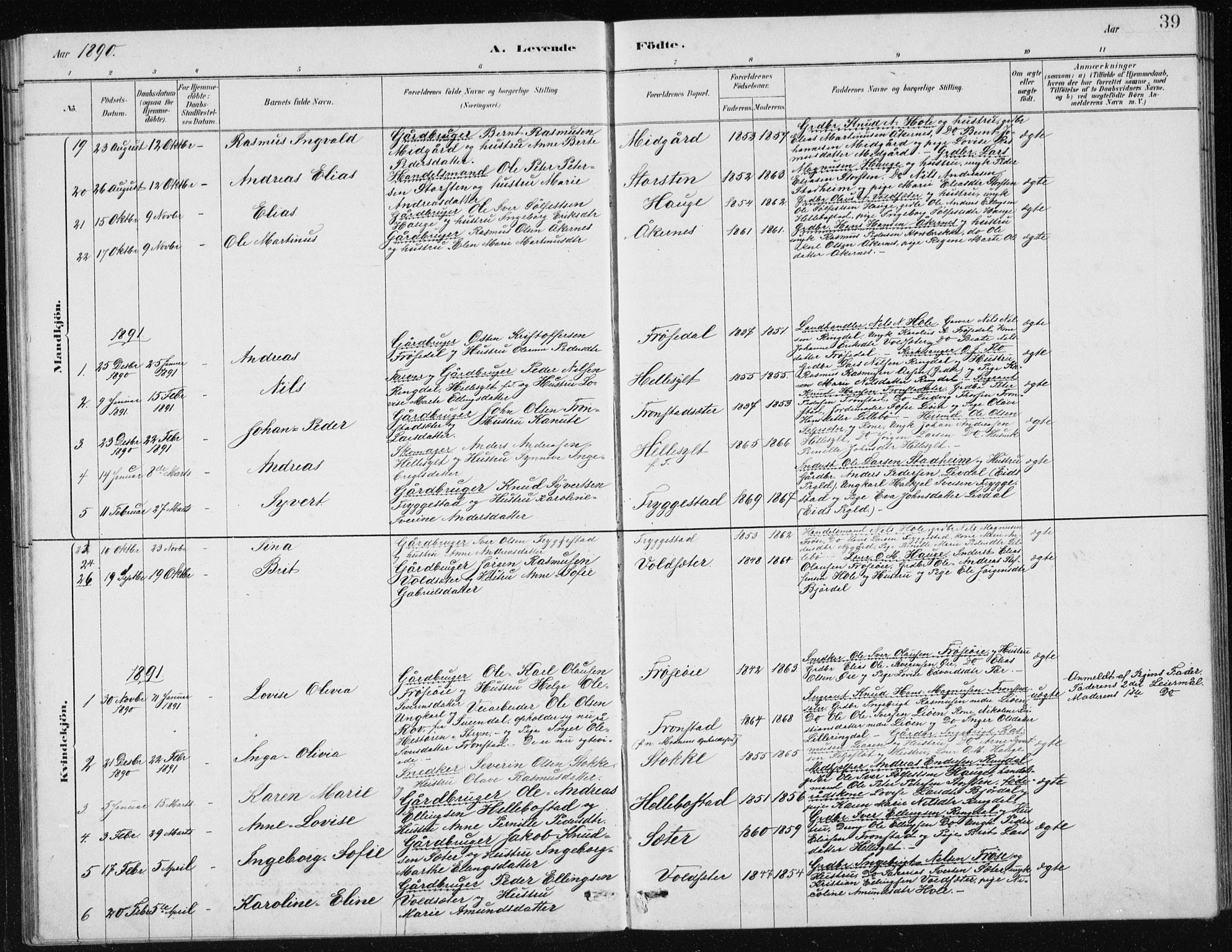Ministerialprotokoller, klokkerbøker og fødselsregistre - Møre og Romsdal, SAT/A-1454/517/L0230: Parish register (copy) no. 517C03, 1879-1912, p. 39