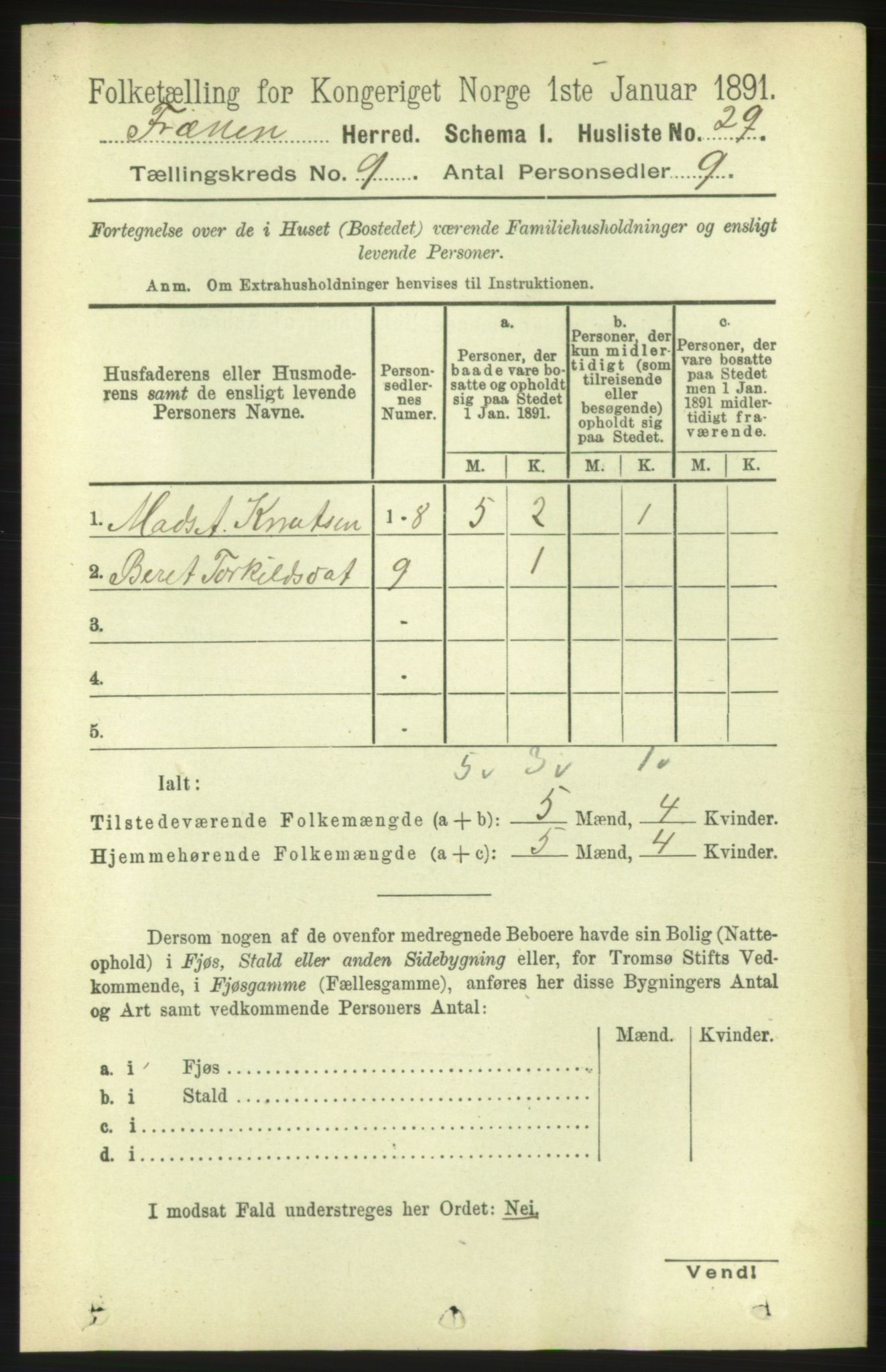 RA, 1891 census for 1548 Fræna, 1891, p. 2846