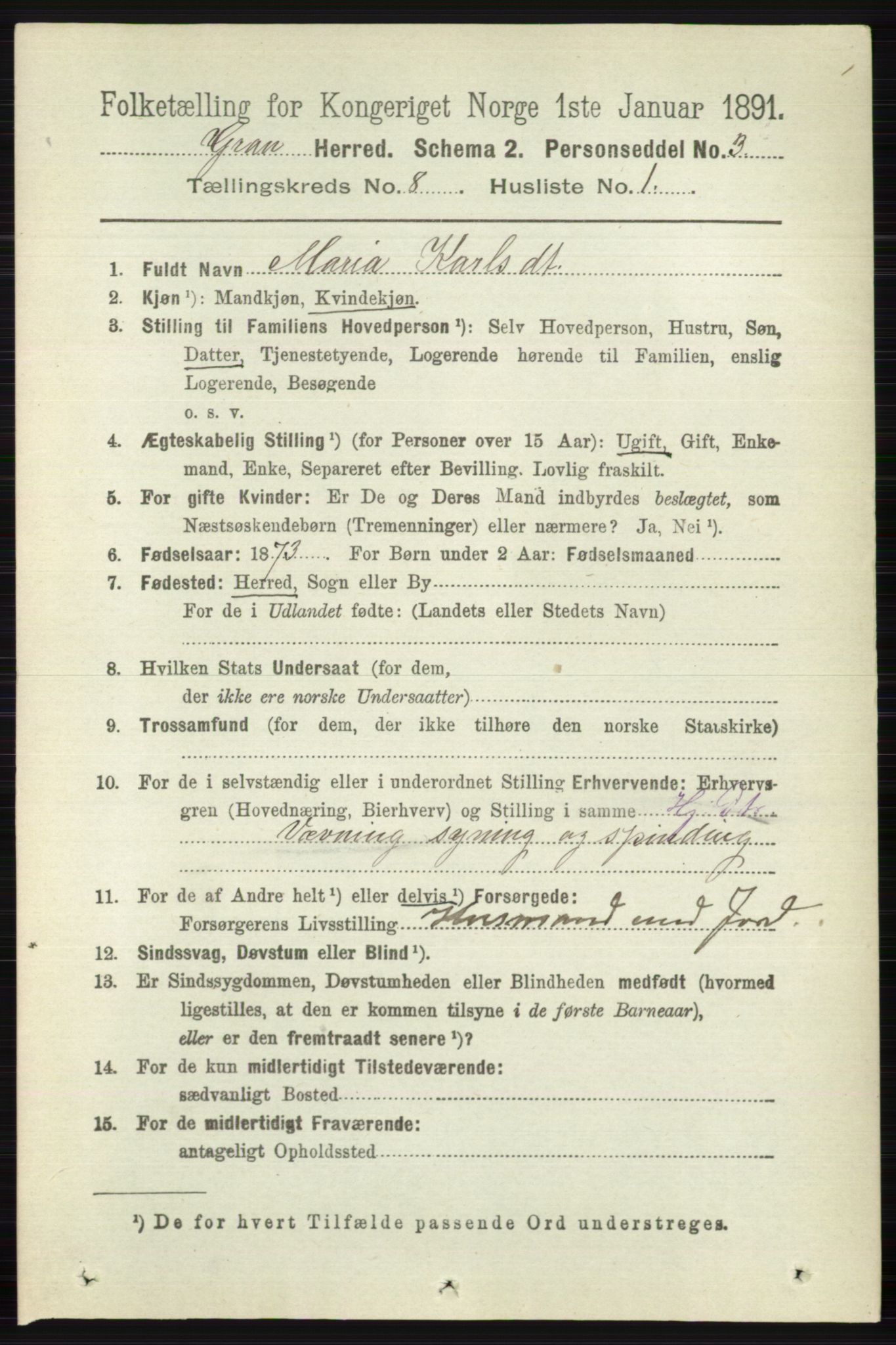 RA, 1891 census for 0534 Gran, 1891, p. 3349