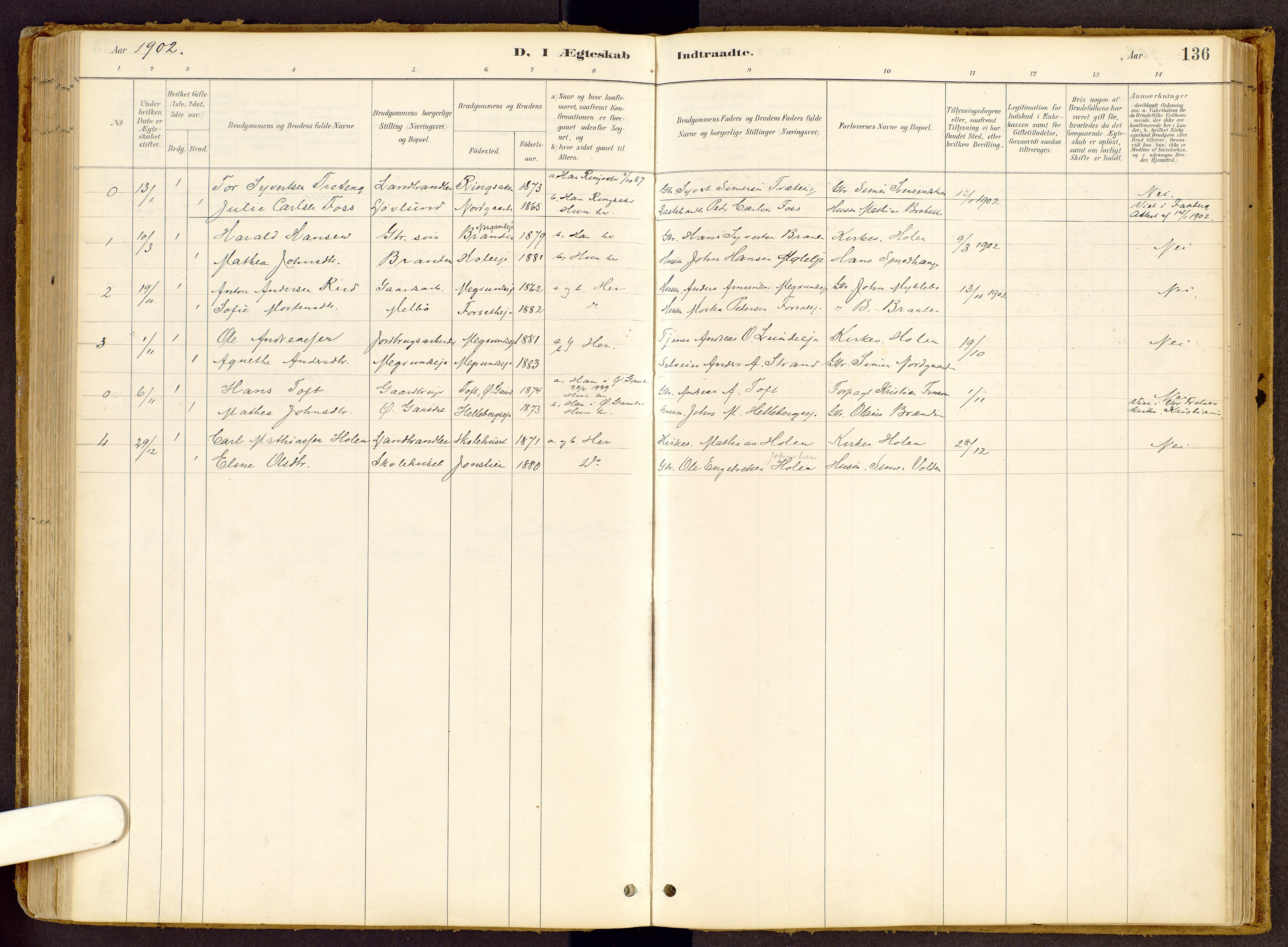 Vestre Gausdal prestekontor, SAH/PREST-094/H/Ha/Haa/L0002: Parish register (official) no. 2, 1887-1918, p. 136