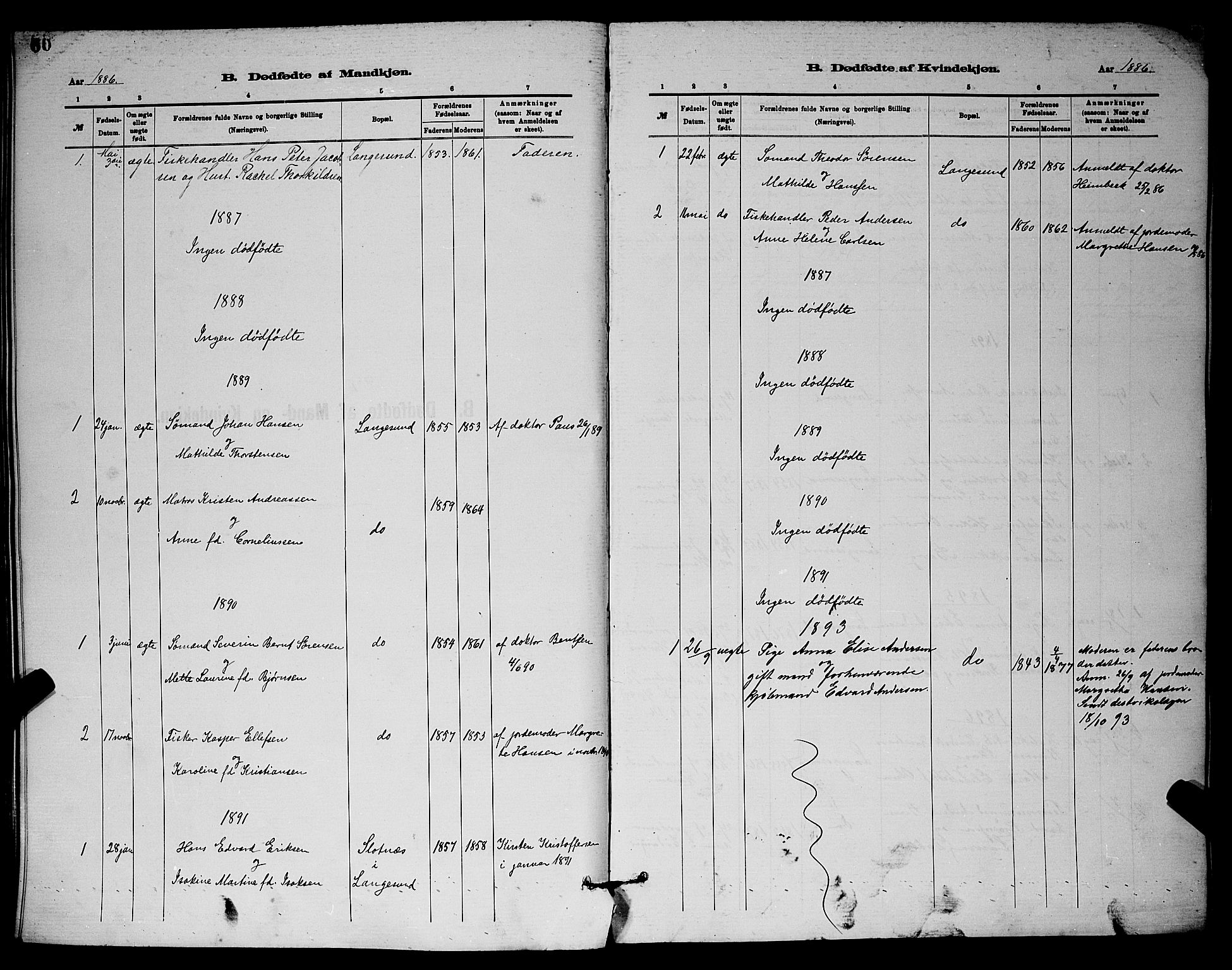 Langesund kirkebøker, AV/SAKO-A-280/G/Ga/L0005: Parish register (copy) no. 5, 1884-1898, p. 60