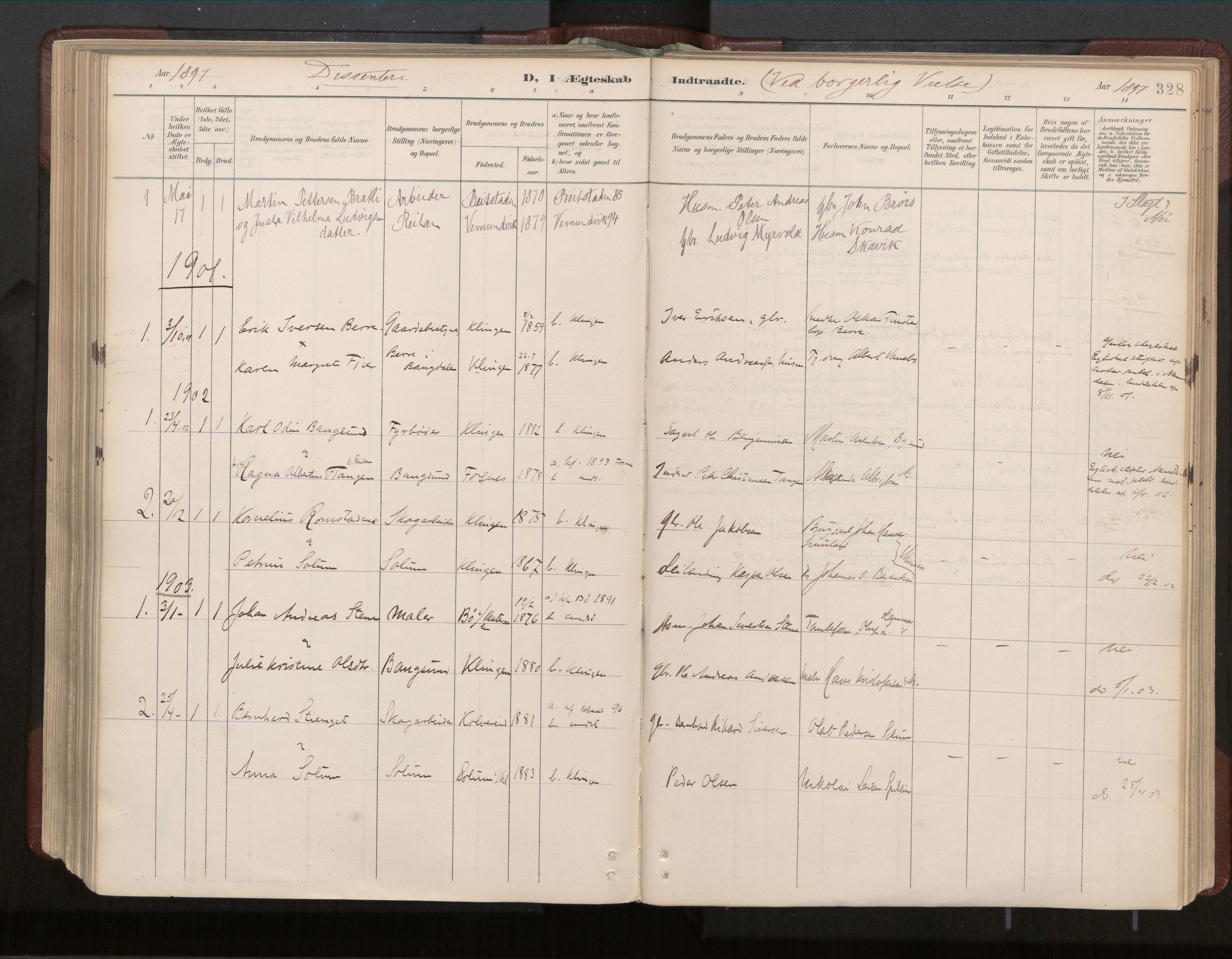 Ministerialprotokoller, klokkerbøker og fødselsregistre - Nord-Trøndelag, SAT/A-1458/770/L0589: Parish register (official) no. 770A03, 1887-1929, p. 328