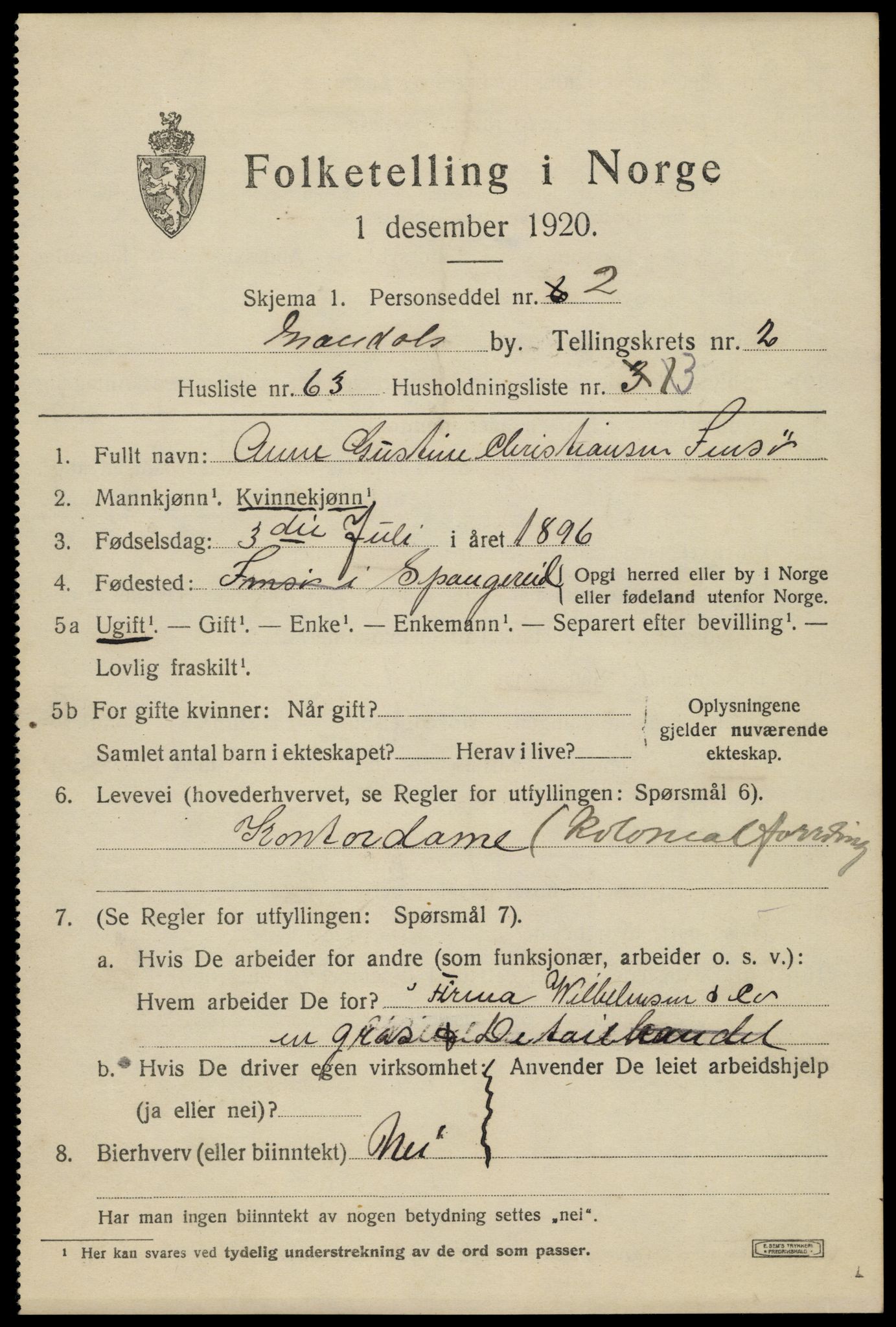 SAK, 1920 census for Mandal, 1920, p. 4797