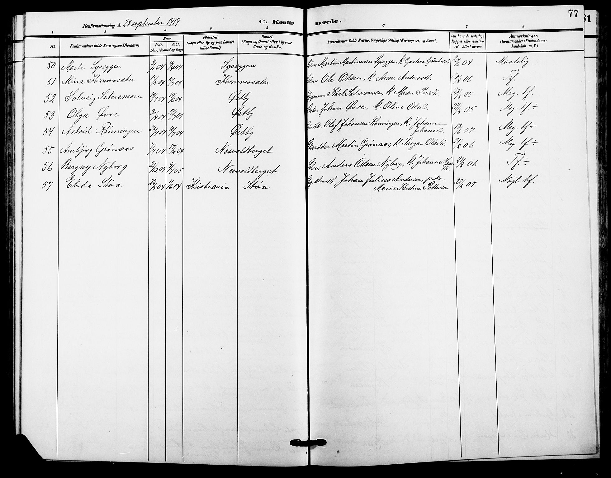 Trysil prestekontor, AV/SAH-PREST-046/H/Ha/Hab/L0009: Parish register (copy) no. 9, 1904-1924, p. 77