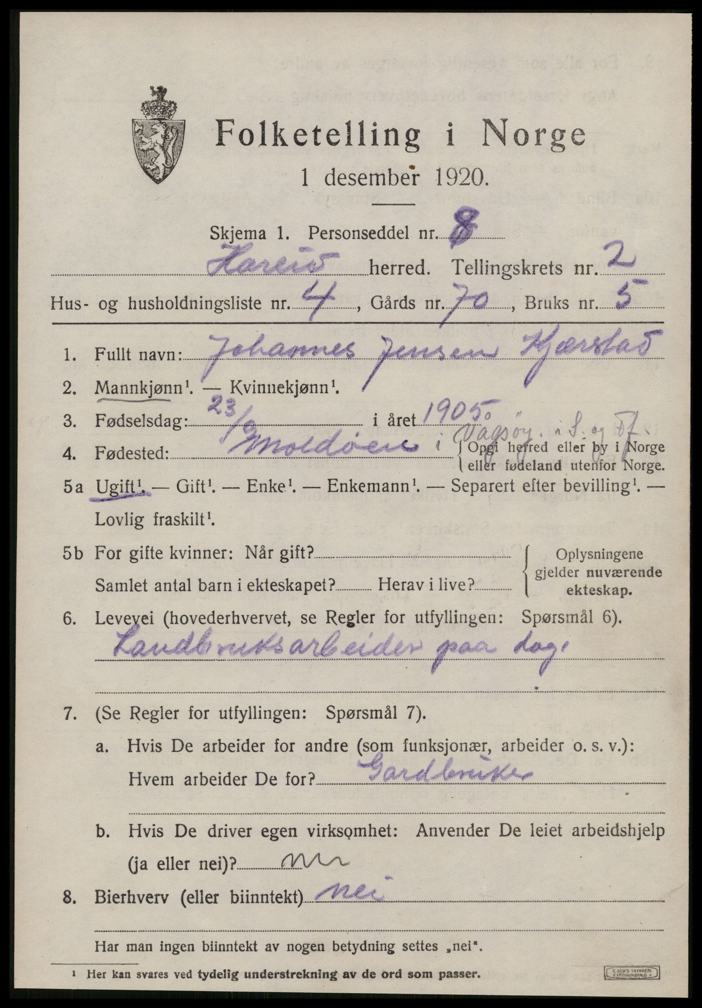 SAT, 1920 census for Hareid, 1920, p. 987