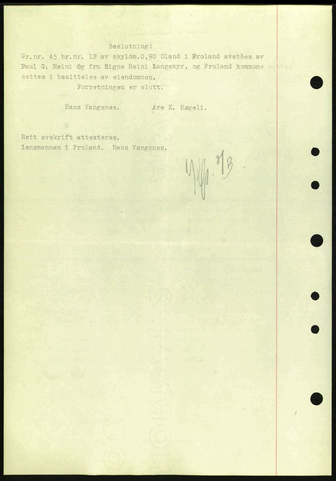 Nedenes sorenskriveri, AV/SAK-1221-0006/G/Gb/Gba/L0052: Mortgage book no. A6a, 1944-1945, Diary no: : 298/1945