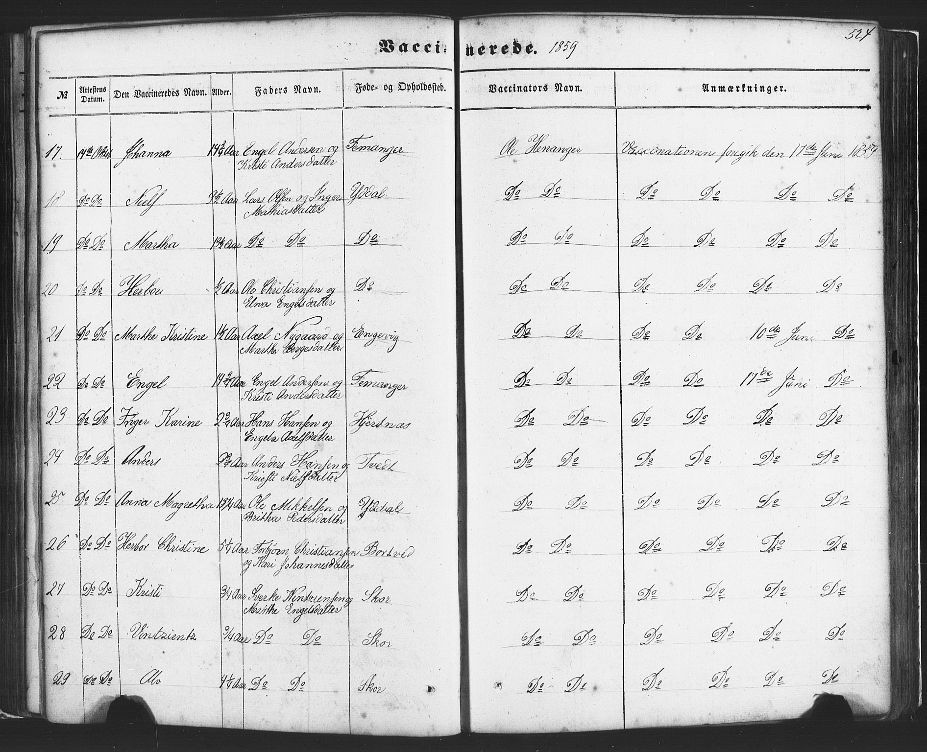 Fusa sokneprestembete, AV/SAB-A-75401/H/Haa: Parish register (official) no. A 1II, 1855-1879, p. 524