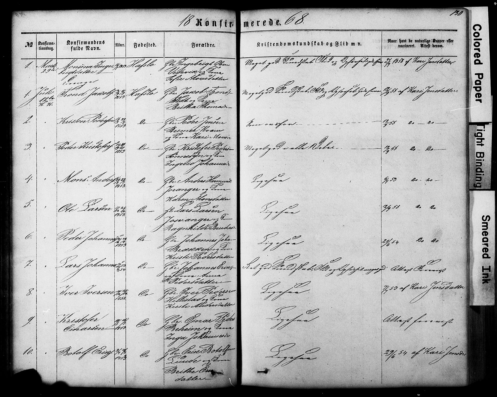 Hafslo sokneprestembete, AV/SAB-A-80301/H/Hab/Haba/L0001: Parish register (copy) no. A 1, 1866-1908, p. 130