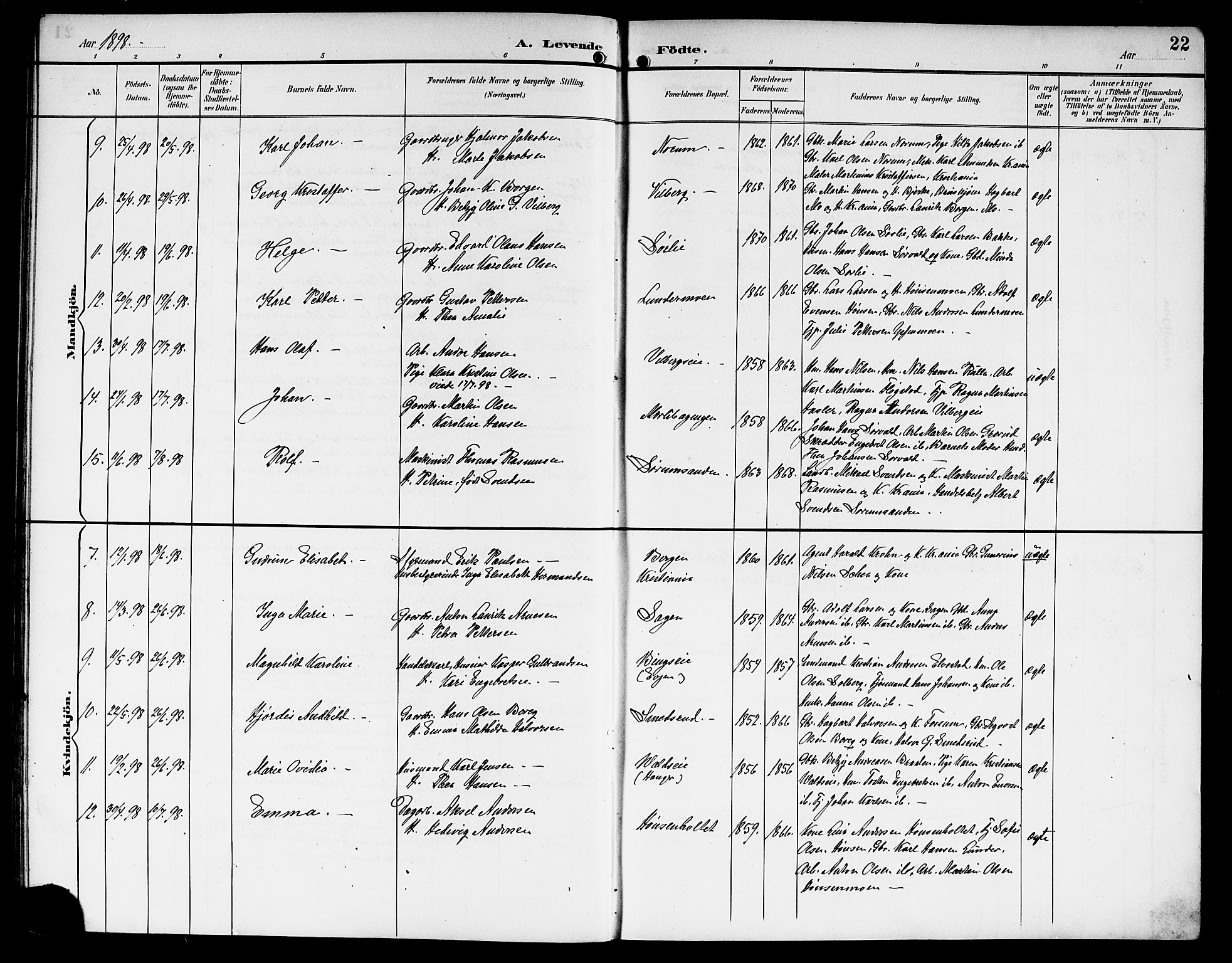 Sørum prestekontor Kirkebøker, AV/SAO-A-10303/G/Ga/L0006: Parish register (copy) no. I 6, 1894-1906, p. 22