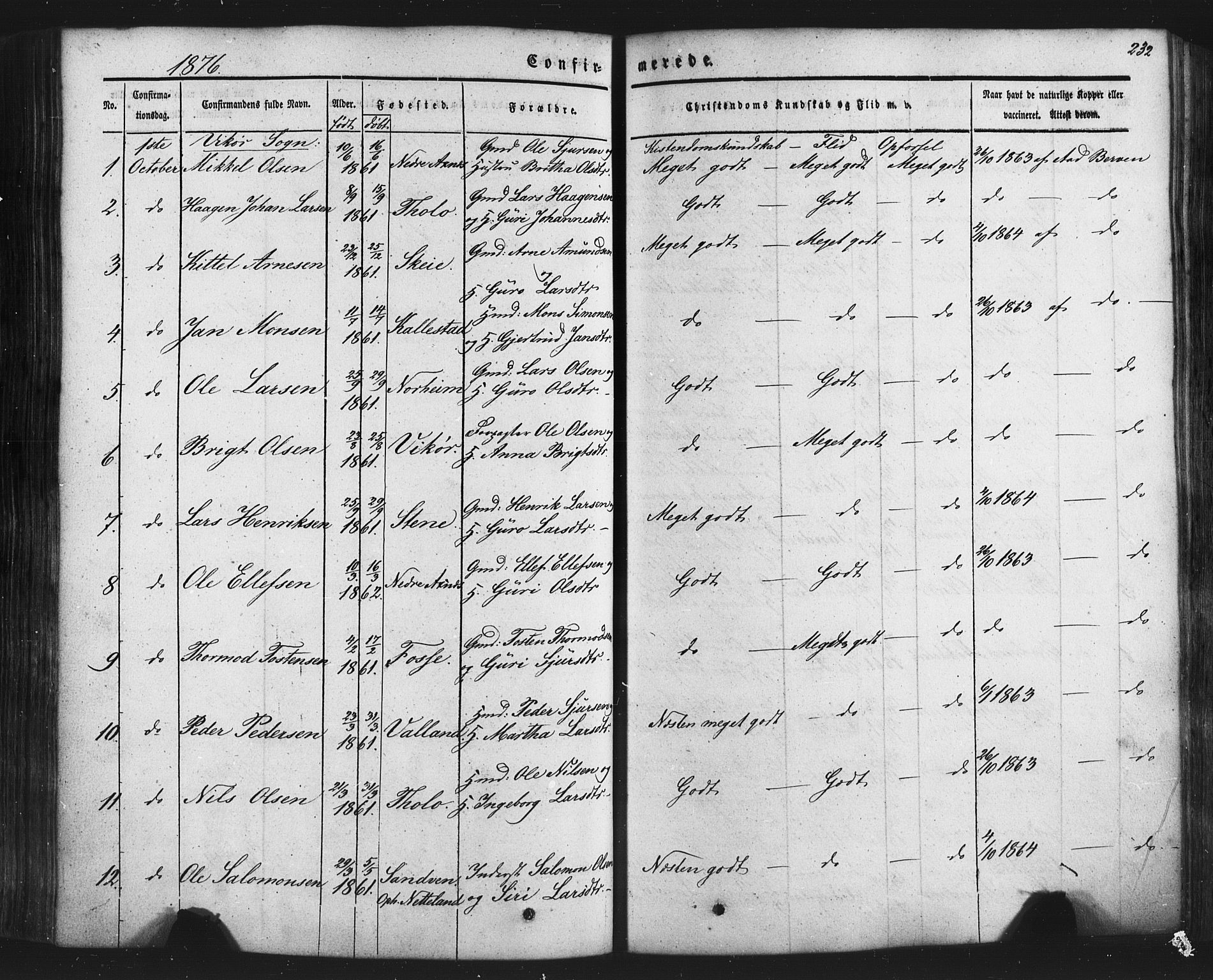 Kvam sokneprestembete, SAB/A-76201/H/Haa: Parish register (official) no. A 9, 1864-1879, p. 232