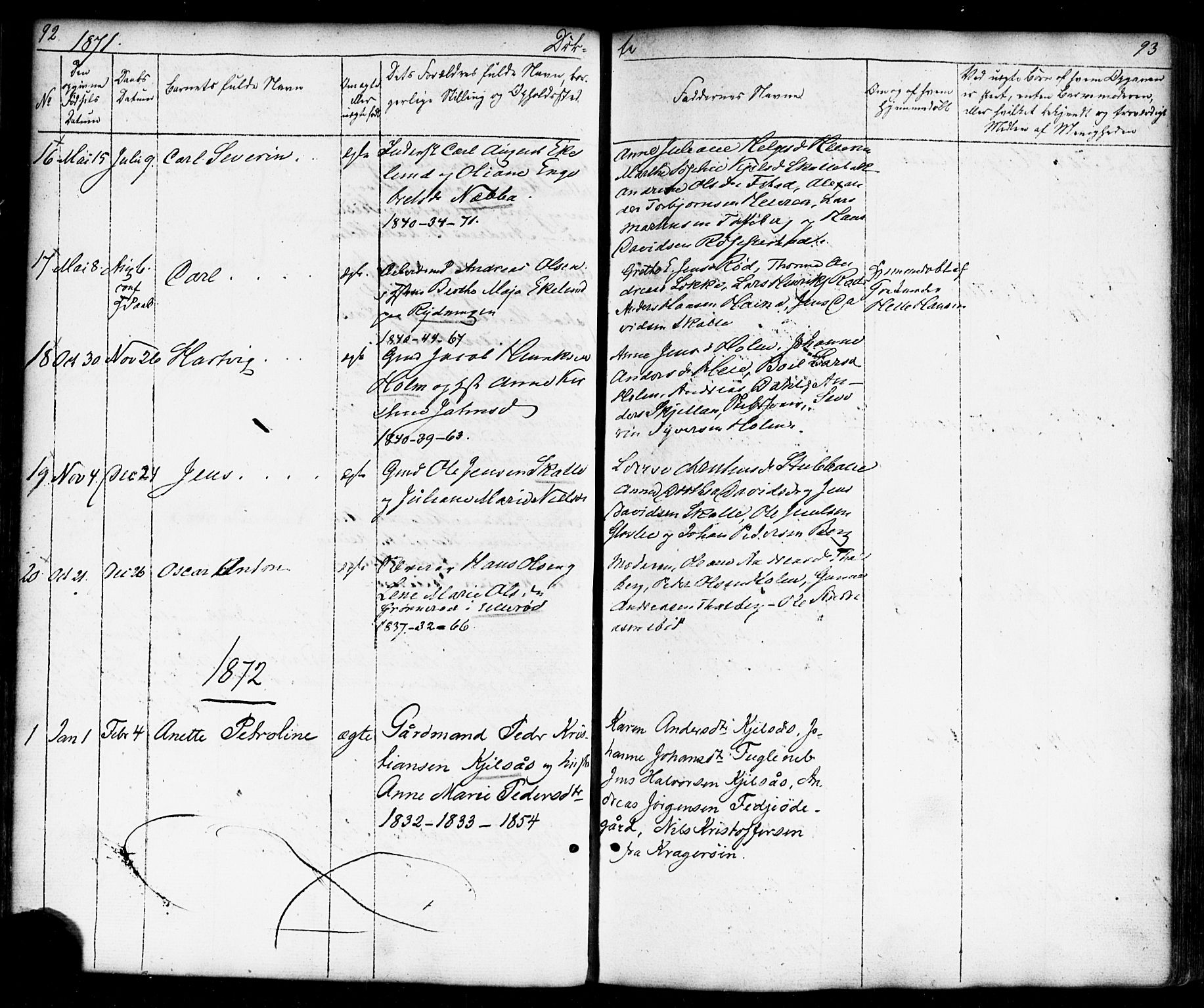 Borge prestekontor Kirkebøker, AV/SAO-A-10903/F/Fb/L0002: Parish register (official) no. II 2, 1853-1877, p. 92-93