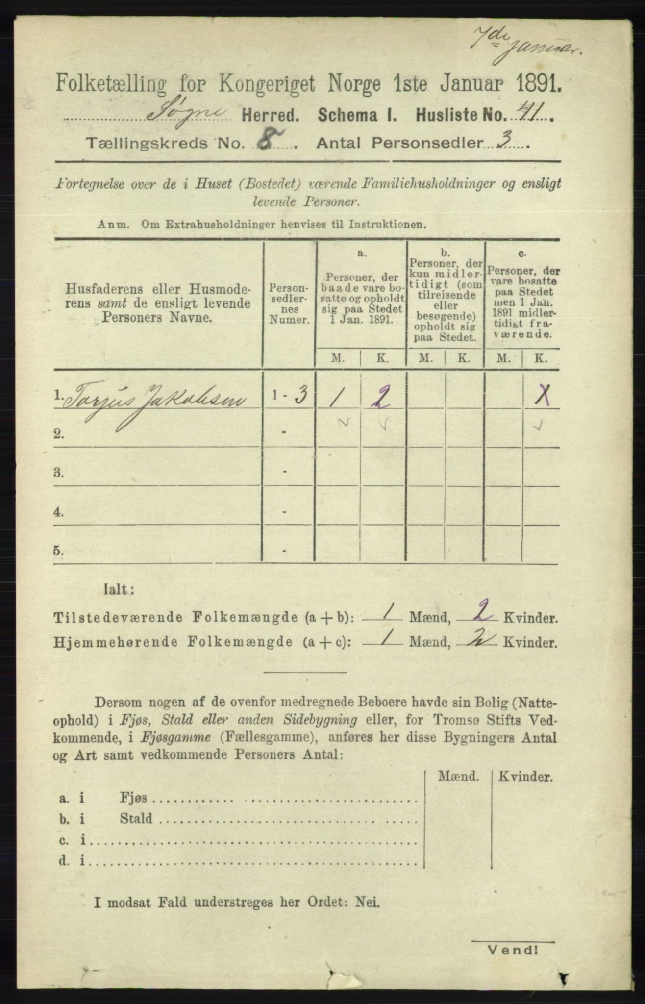 RA, 1891 census for 1018 Søgne, 1891, p. 2208