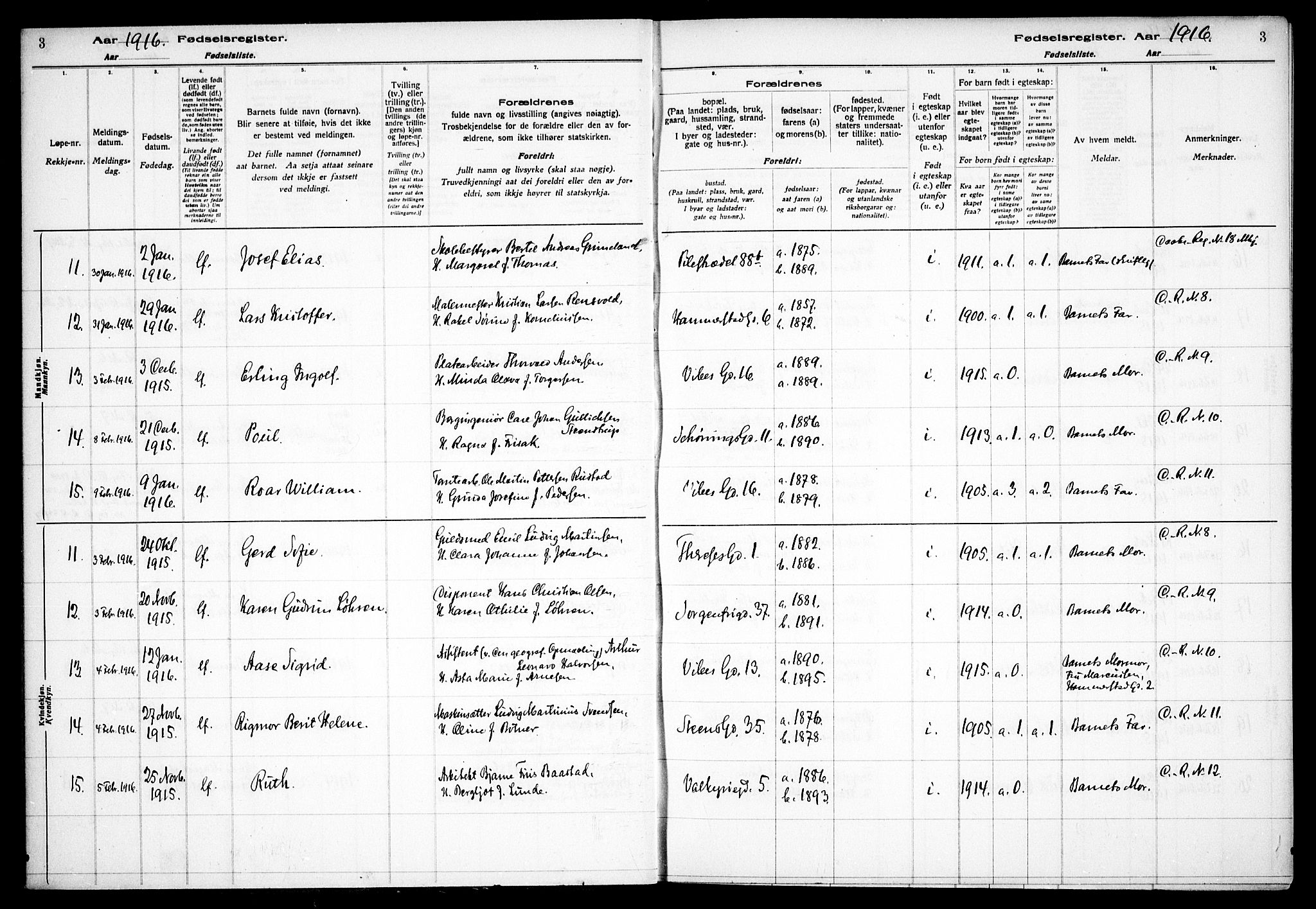 Fagerborg prestekontor Kirkebøker, AV/SAO-A-10844/J/Ja/L0001: Birth register no. 1, 1916-1925, p. 3