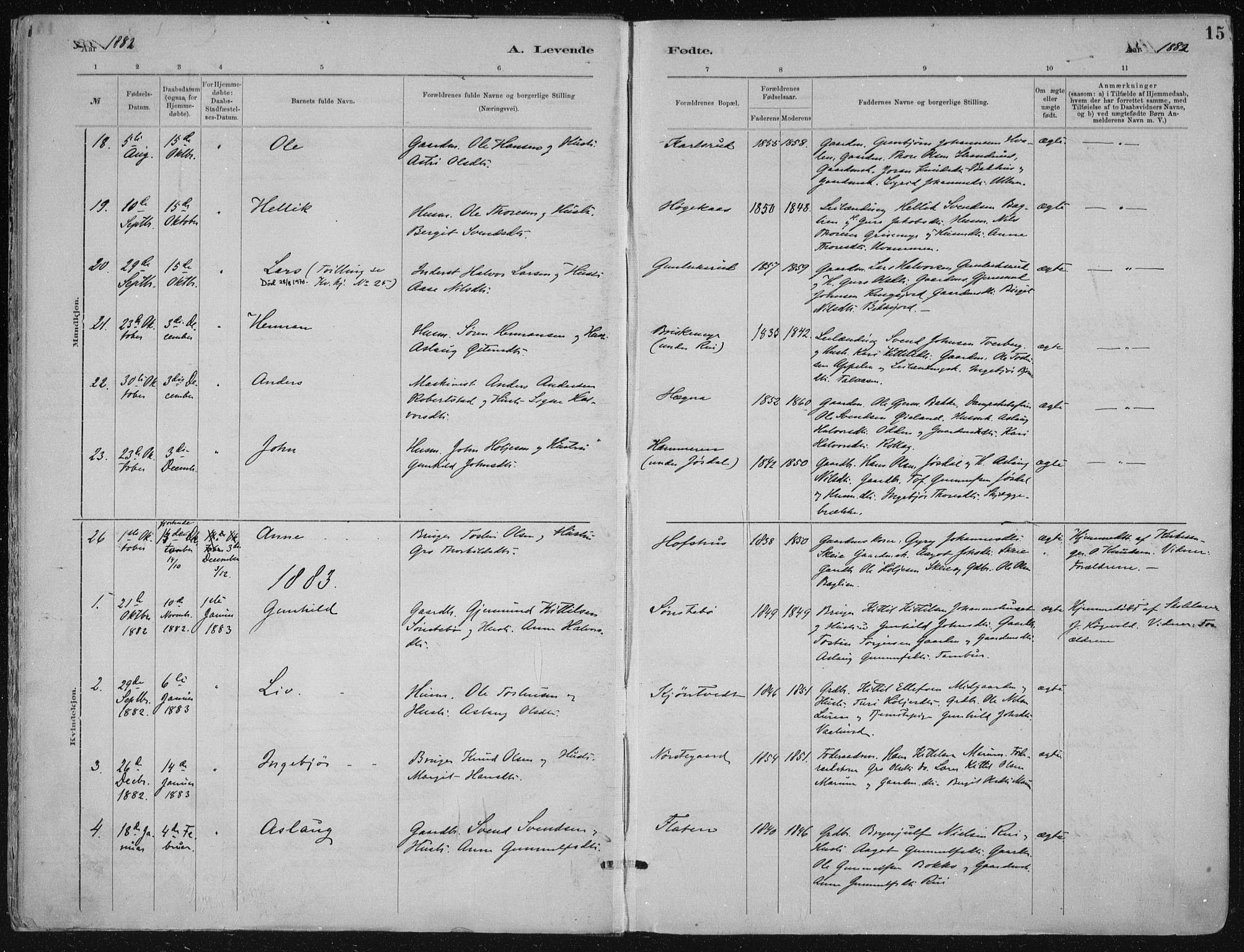 Tinn kirkebøker, SAKO/A-308/F/Fa/L0007: Parish register (official) no. I 7, 1878-1922, p. 15