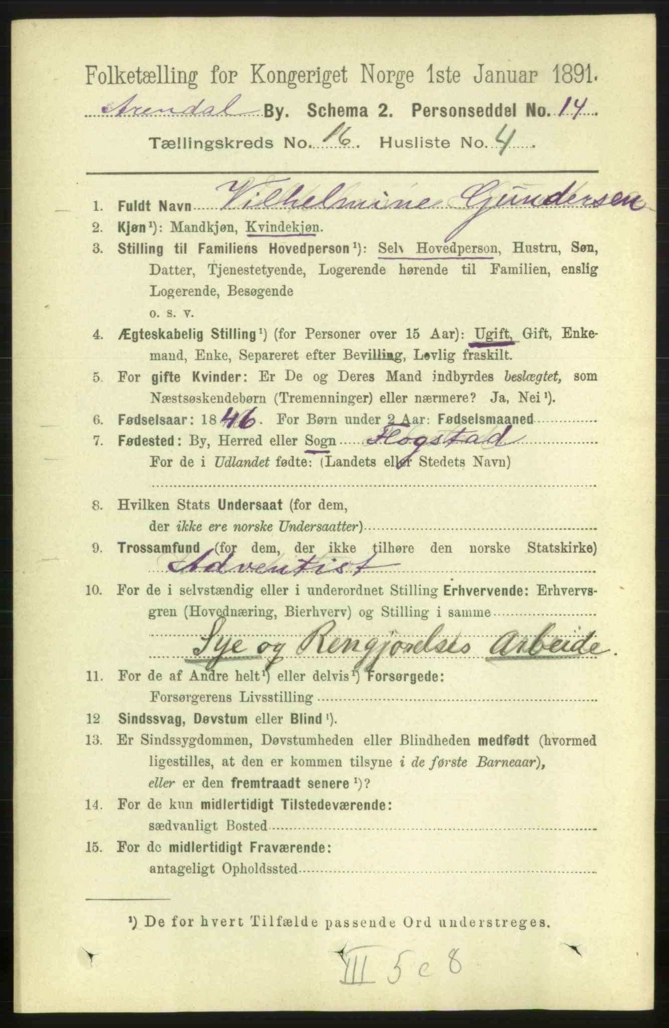 RA, 1891 census for 0903 Arendal, 1891, p. 5400