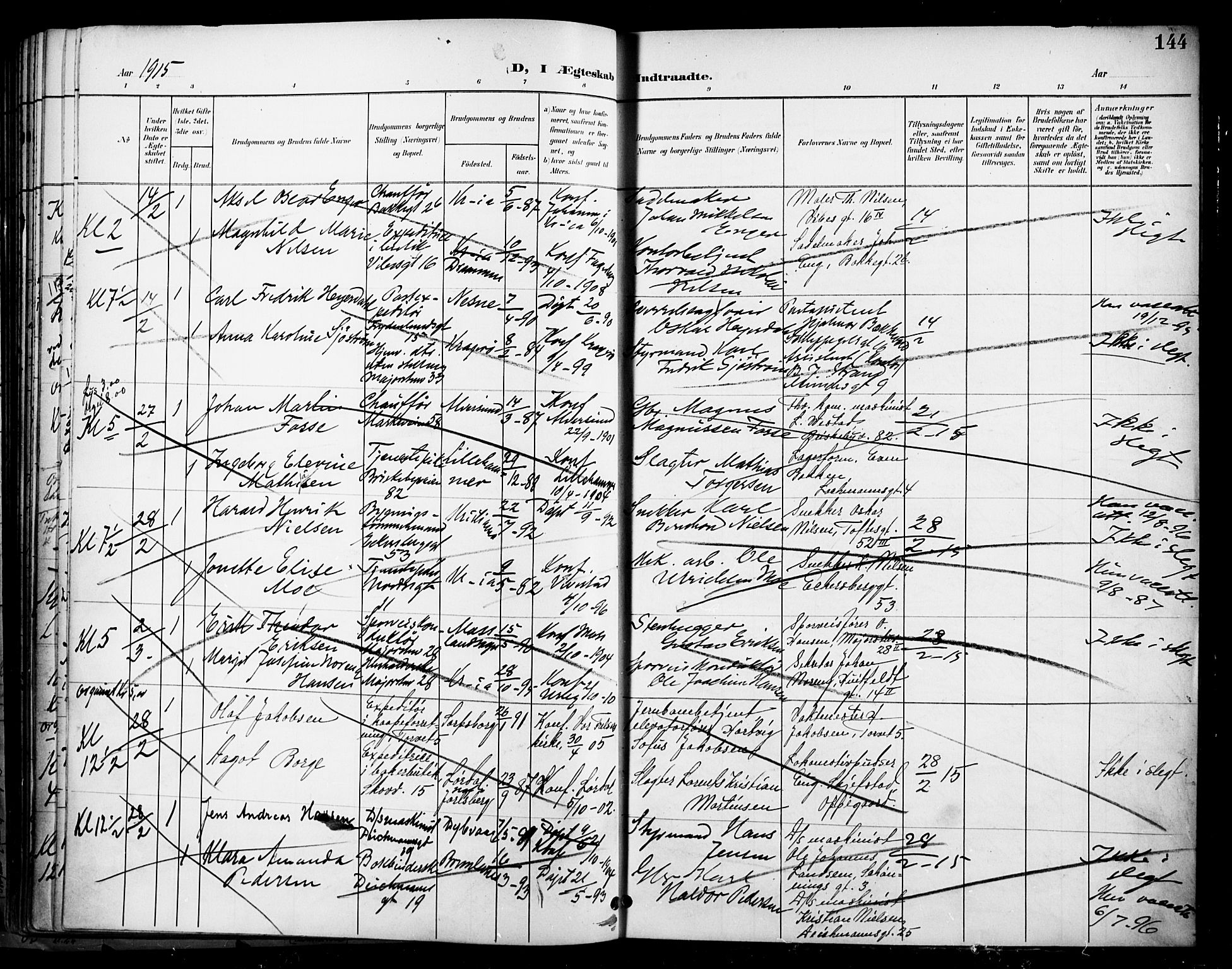Uranienborg prestekontor Kirkebøker, SAO/A-10877/H/Ha/L0004: Banns register no. I 4, 1901-1915, p. 144