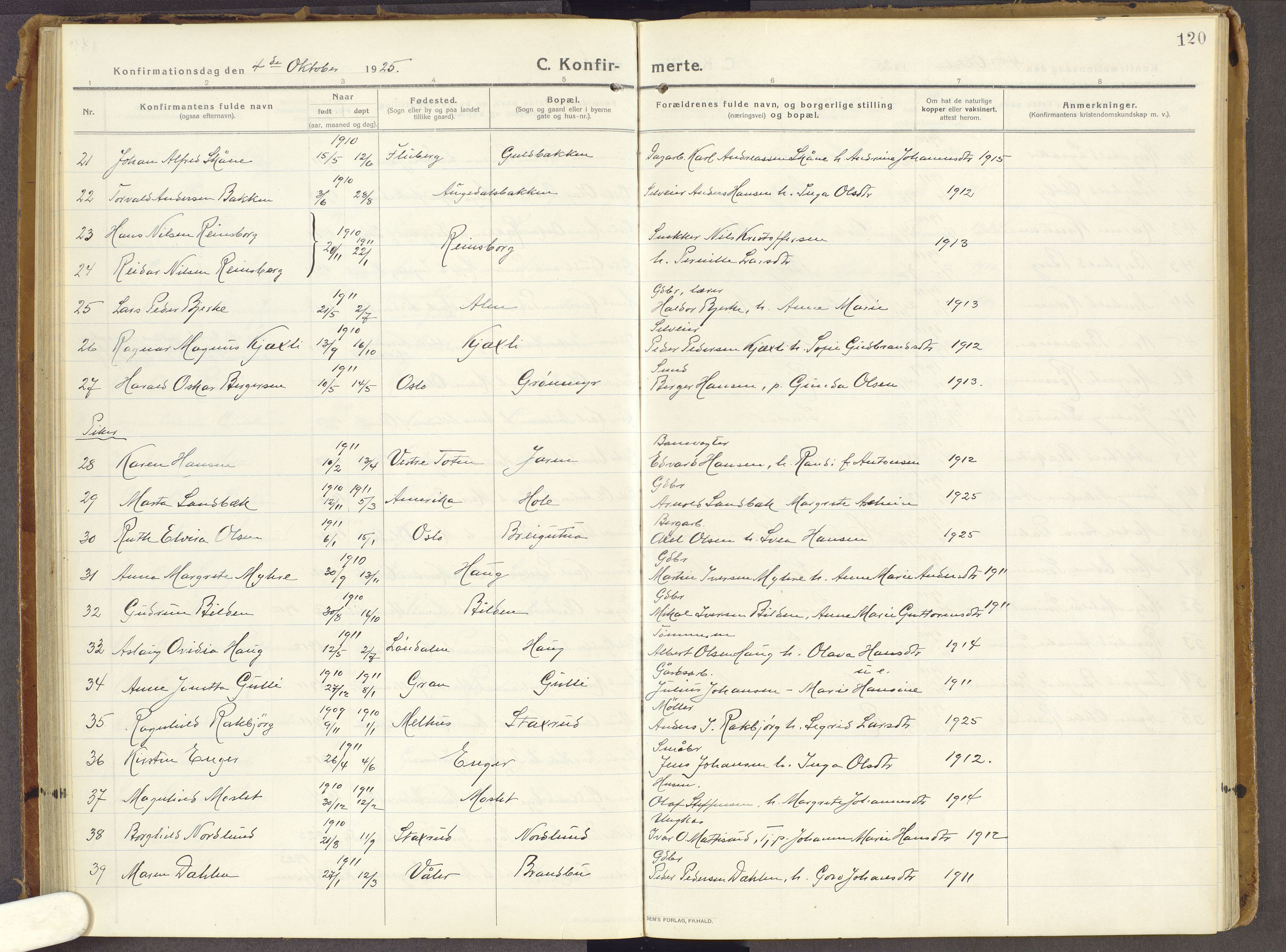 Brandbu prestekontor, SAH/PREST-114/H/Ha/Haa/L0003: Parish register (official) no. 3, 1914-1928, p. 120