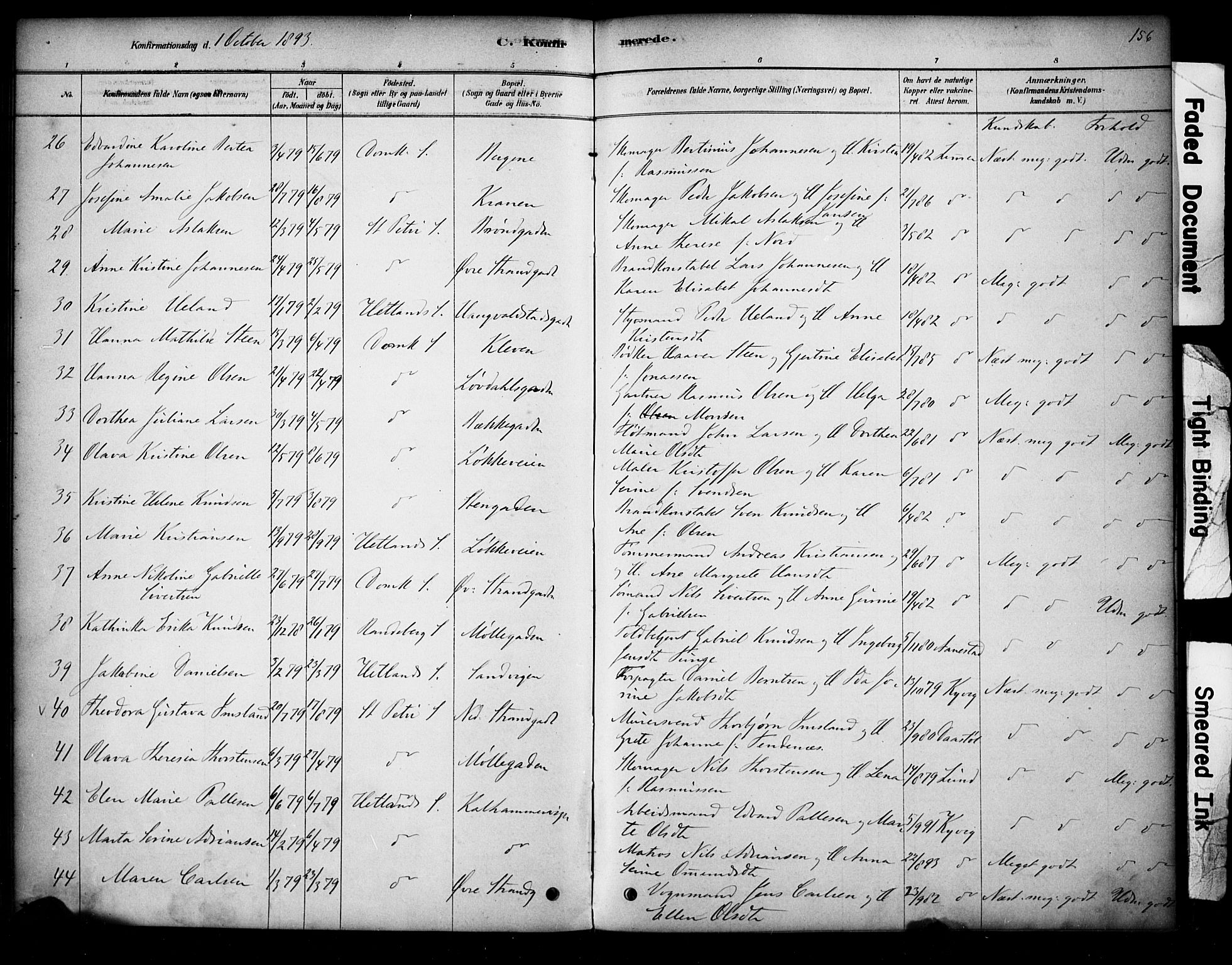 Domkirken sokneprestkontor, AV/SAST-A-101812/001/30/30BA/L0028: Parish register (official) no. A 27, 1878-1896, p. 156